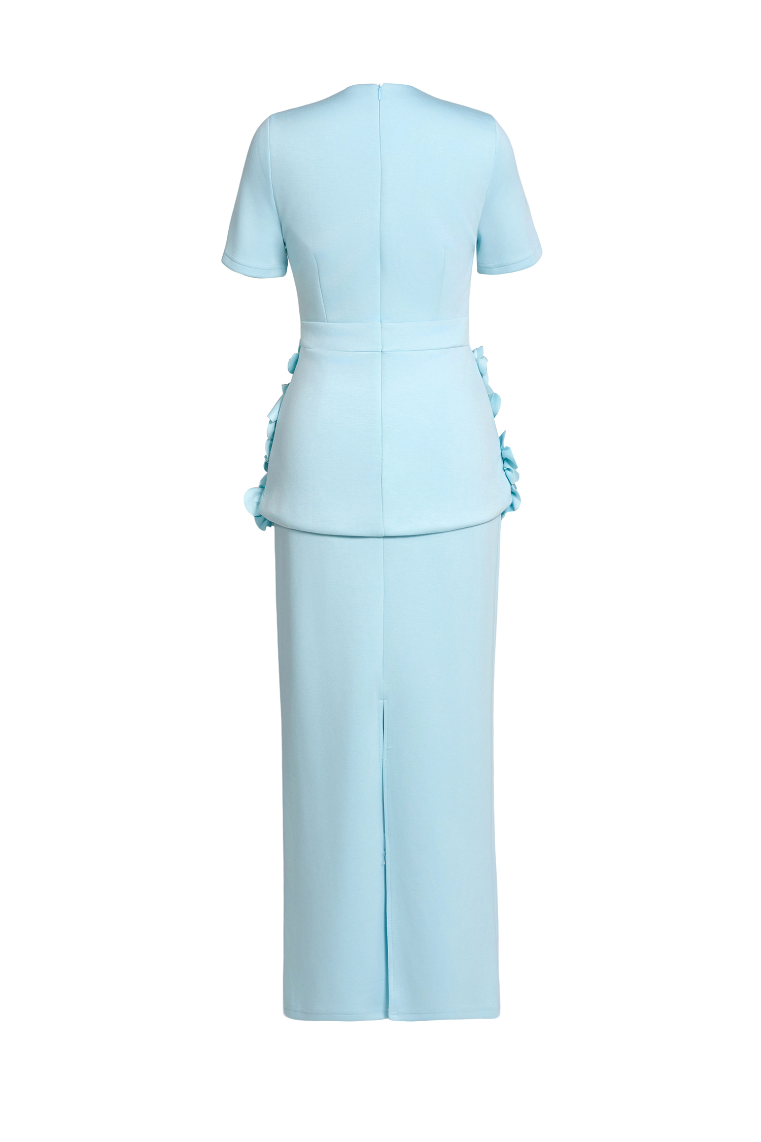 3D Flower Round Neck Short Sleeve Top & Mid Waist Midi Skirt Set