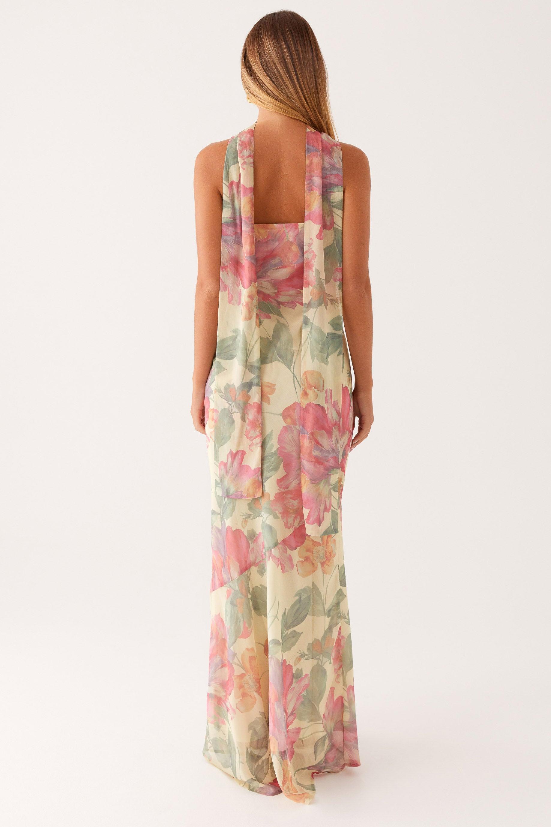 Floral Chiffon Strapless Maxi Dress