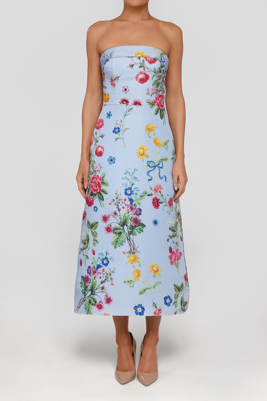 Bow Floral Off-Shoulder Midi Dress