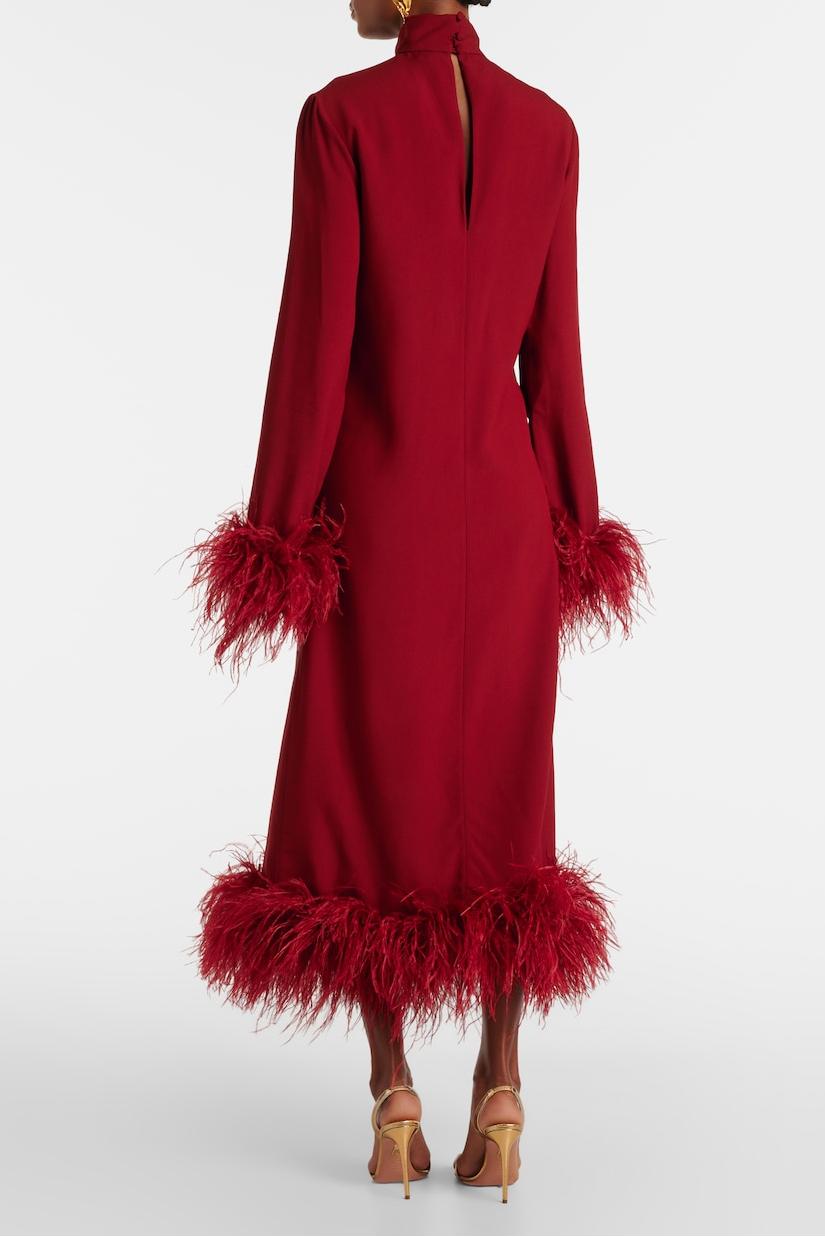 Solid Feather Long Sleeve Midi Dress