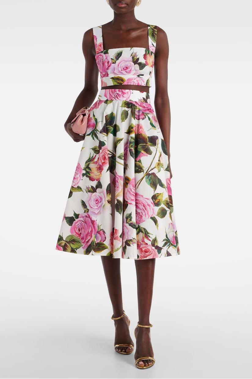 Floral Slip Mini Top & High Waist Midi Skirt Set