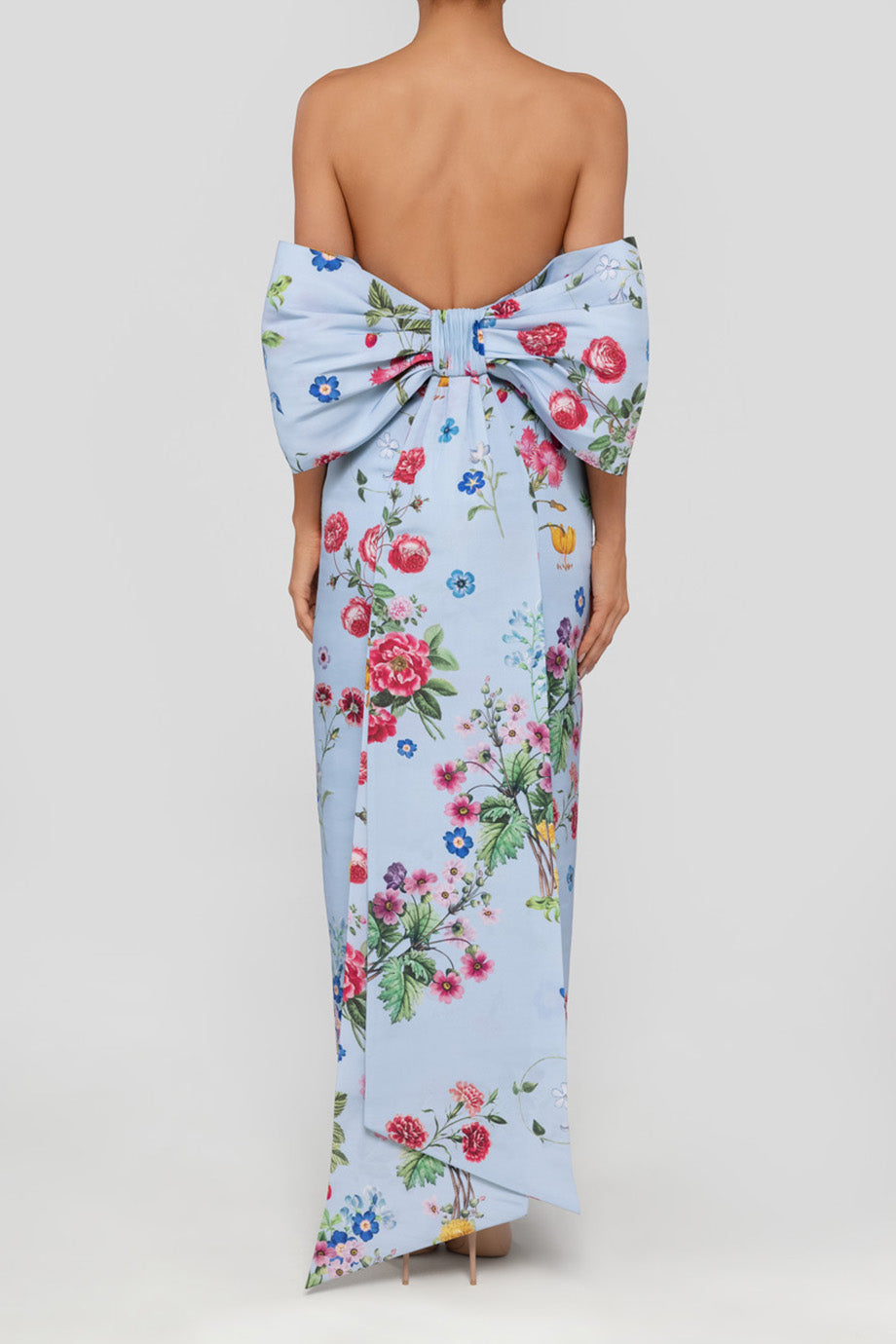 Bow Floral Off-Shoulder Midi Dress