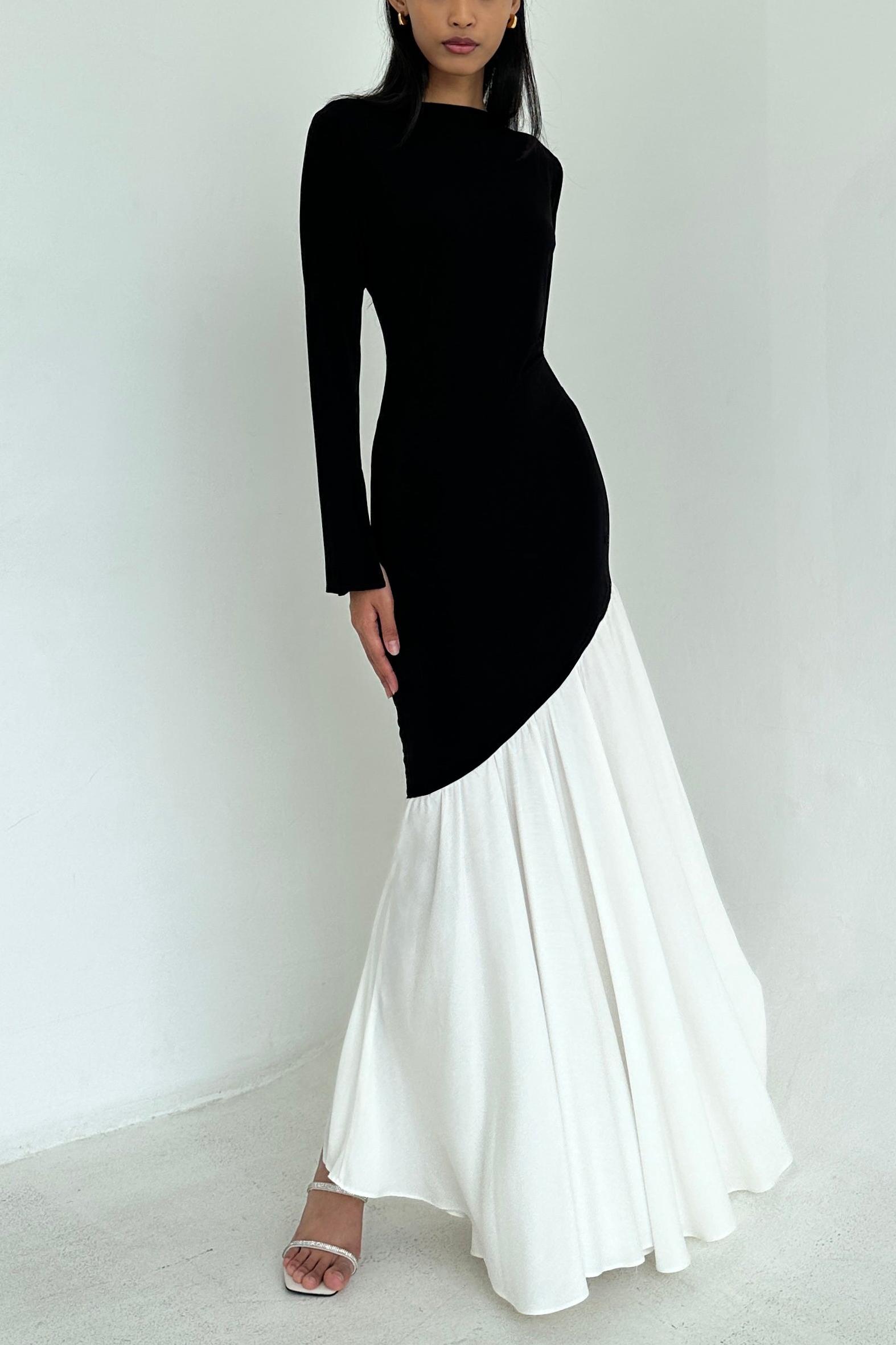 Jersey Contrast Color Midi Dress