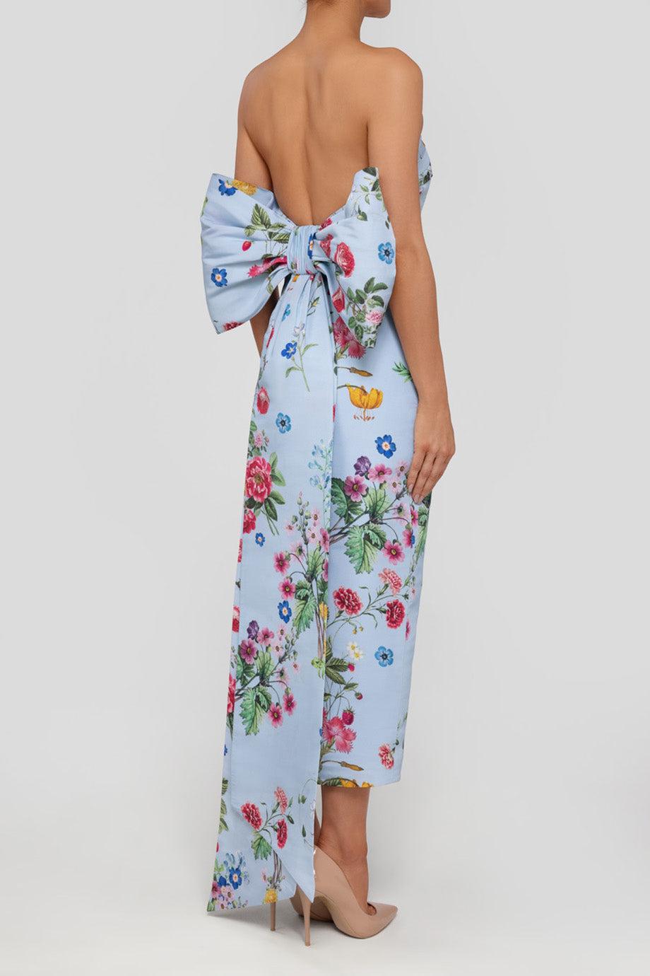 Bow Floral Off-Shoulder Midi Dress