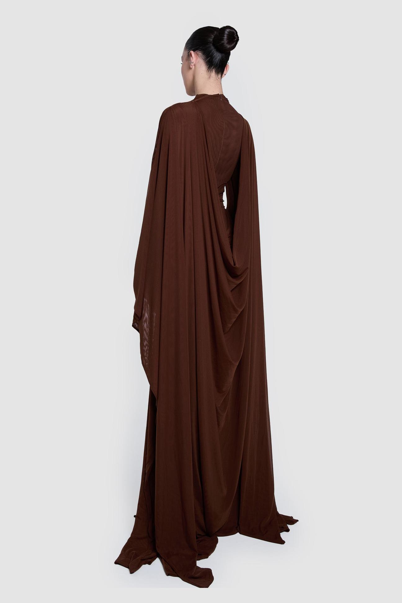 Jersey Solid Maxi Dress With Cape