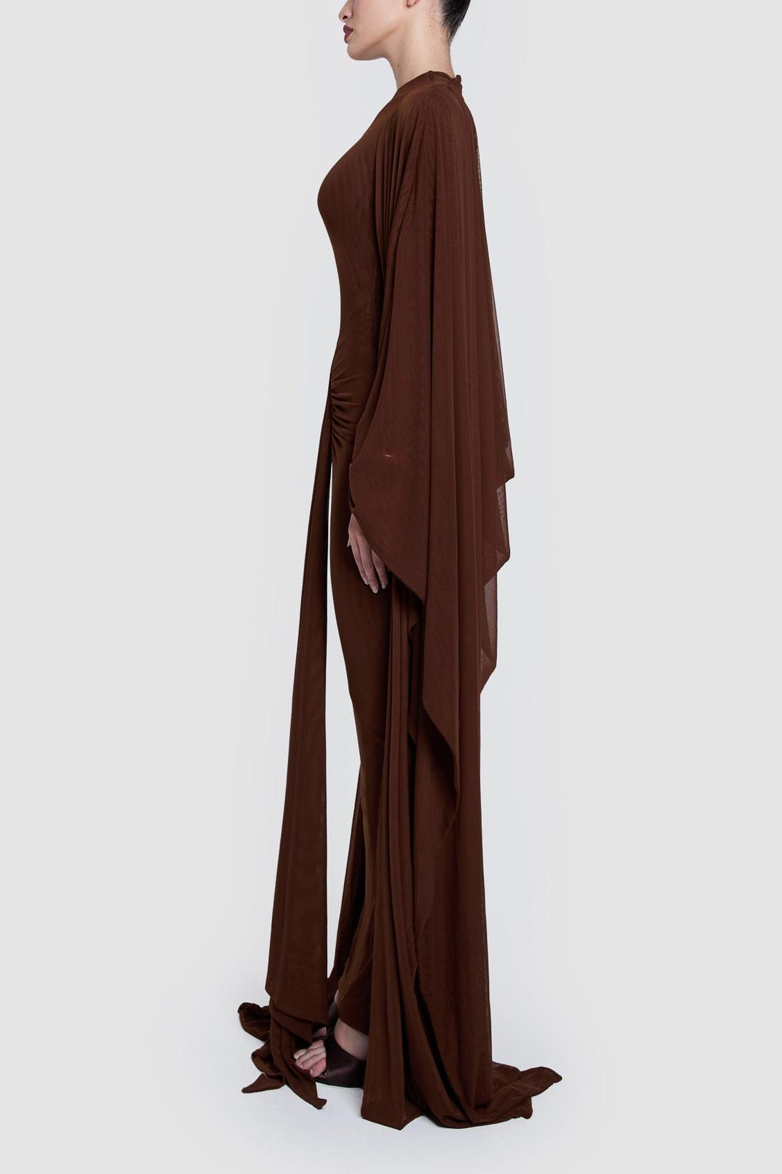Jersey Solid Maxi Dress With Cape