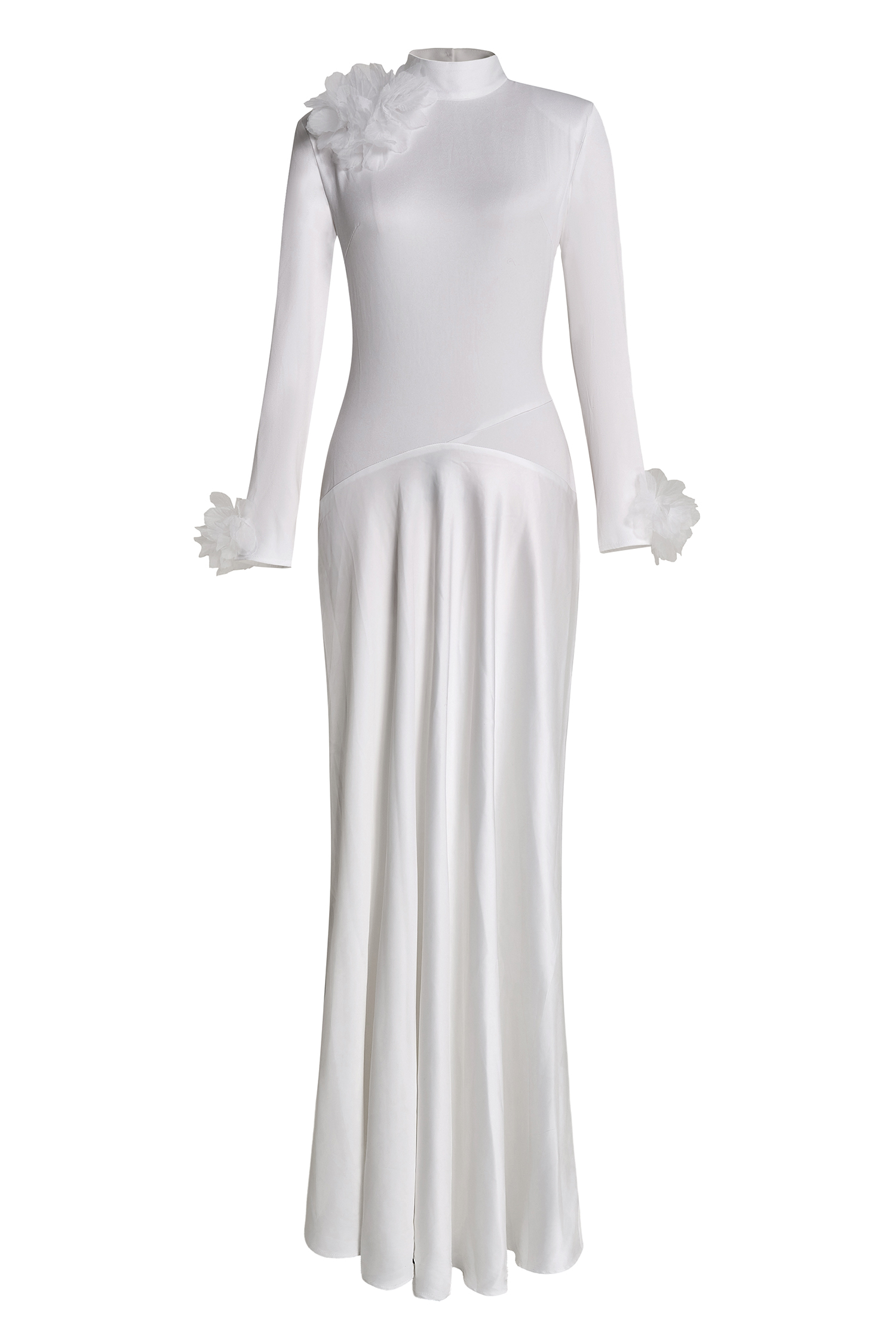 3D Flower Single Breasted Long Sleeve Maxi Dress