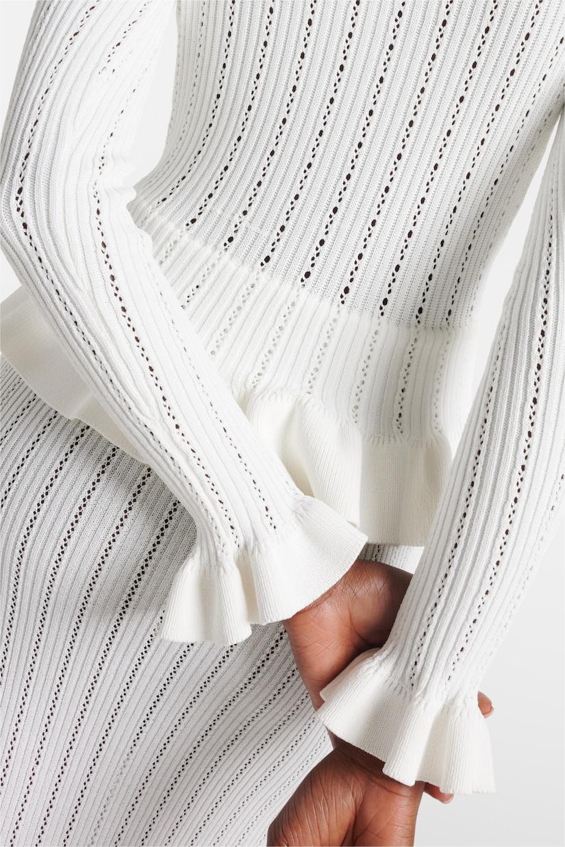 Solid Metal Button Top ＆ High Waist Knit Midi Skirt Set