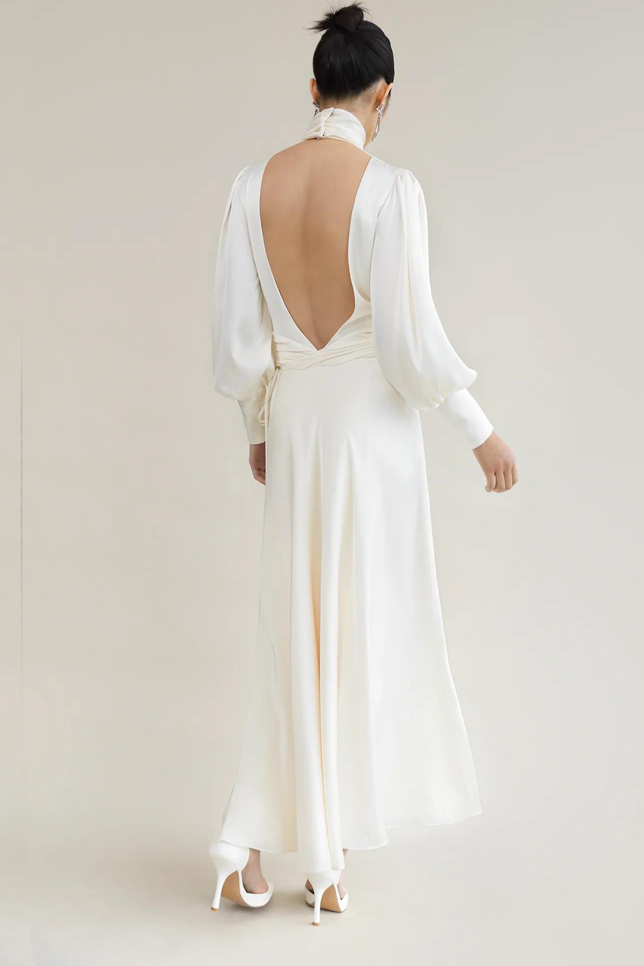 Satin Backless Tie-Up Midi Dress