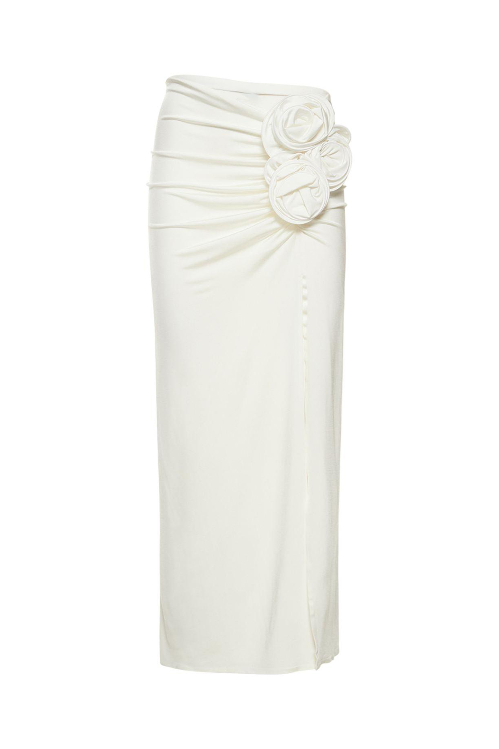 Lace Up Top & 3D Flower High Waist Midi Skirt Set White