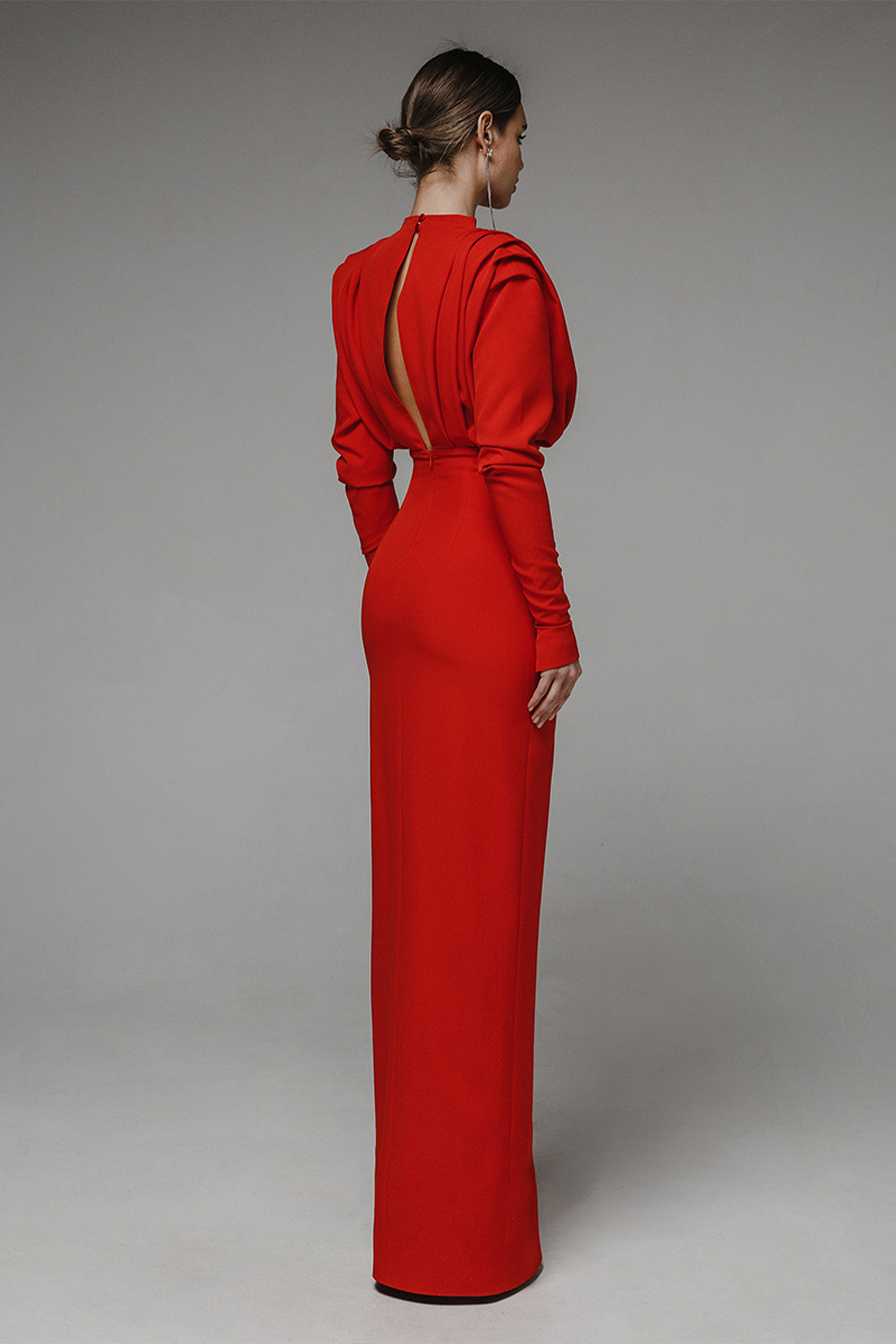 Solid High Split Long Sleeve Midi Dress