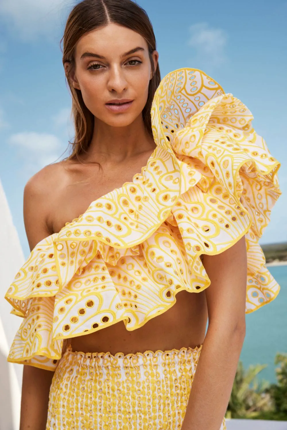 Lace One-Shoulder Tiered Ruffle Top & Fishtail Skirt Set