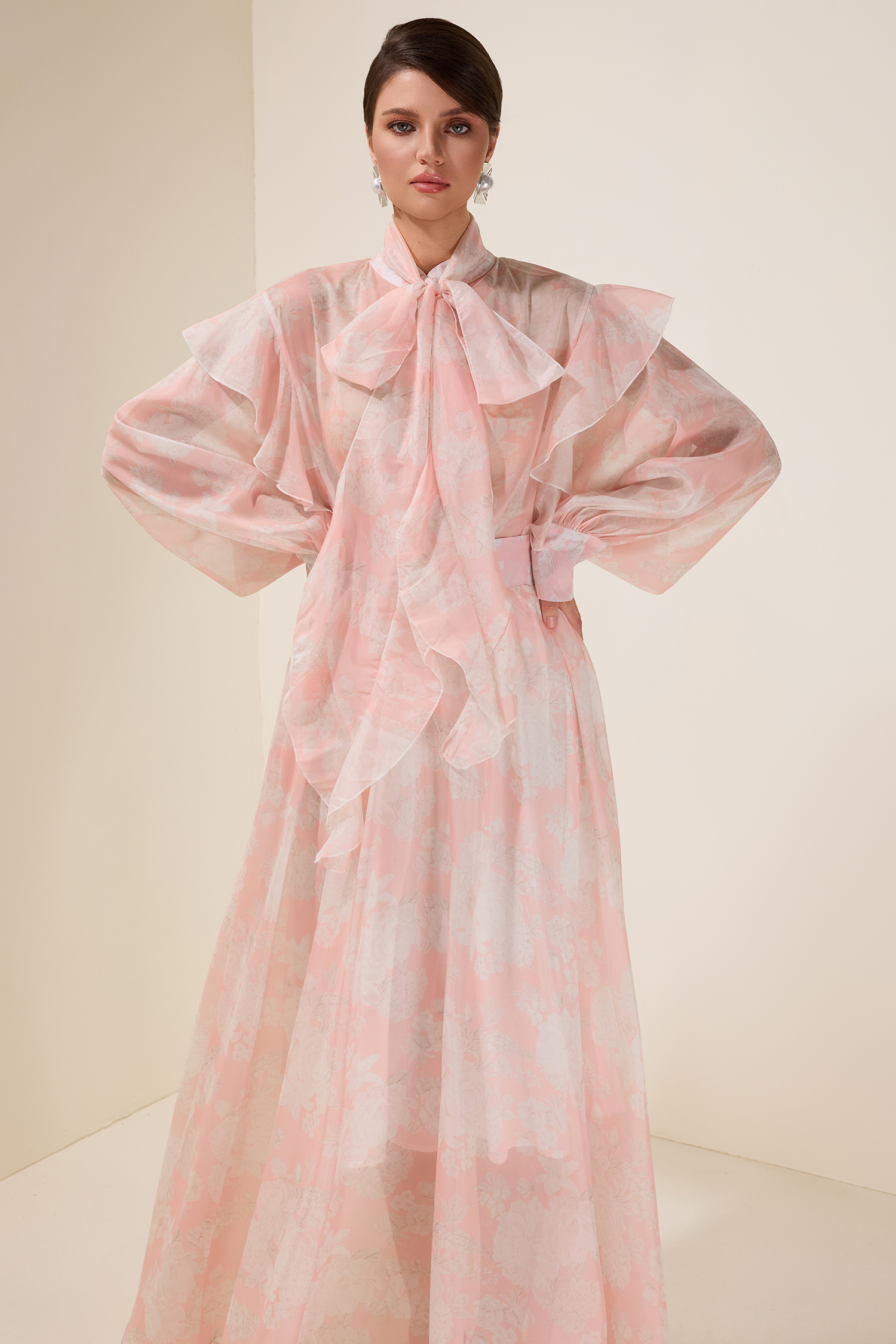 Floral Ruffle Tie-Up Top & High Waist Midi Skirt Set