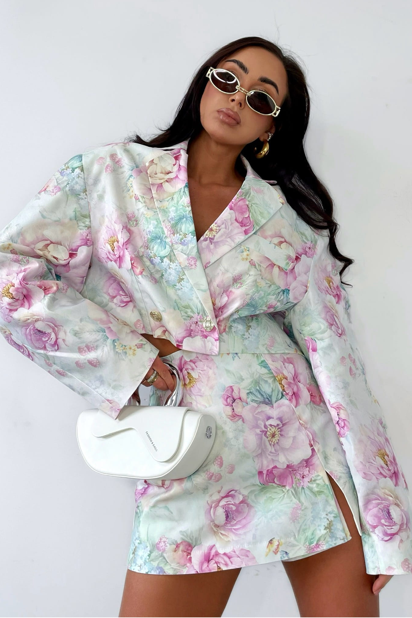 Floral Long Sleeve Blazer ＆ Mid Waist Floral Pants Set
