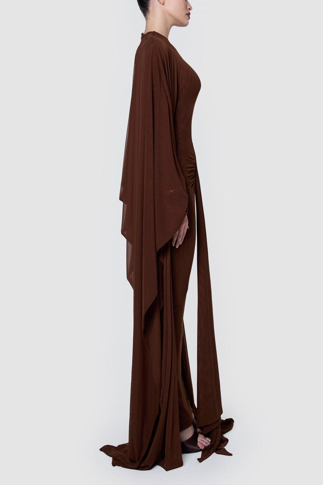 Jersey Solid Maxi Dress With Cape