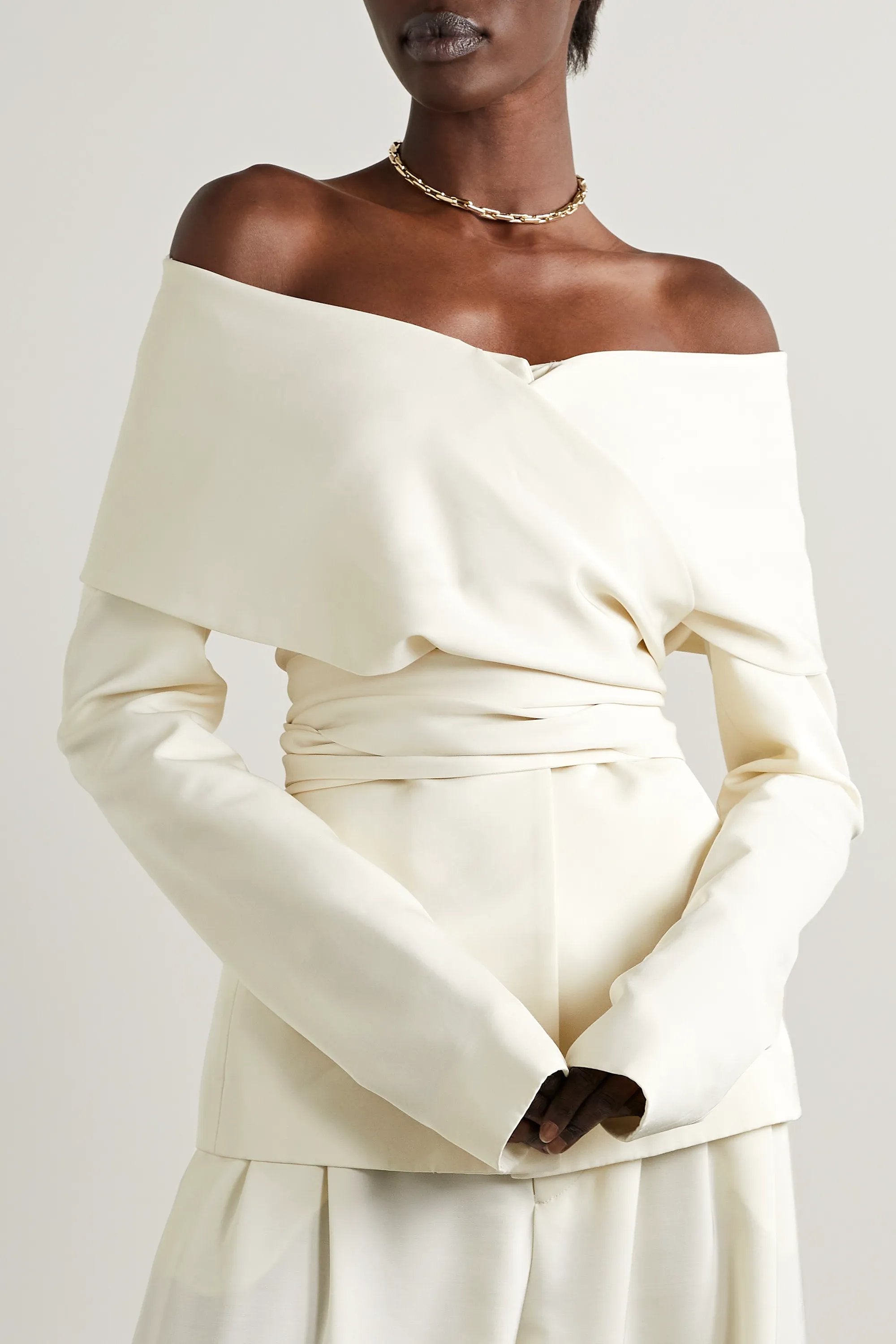 Long Sleeve Off-Shoulder Lace Up Pants Set White