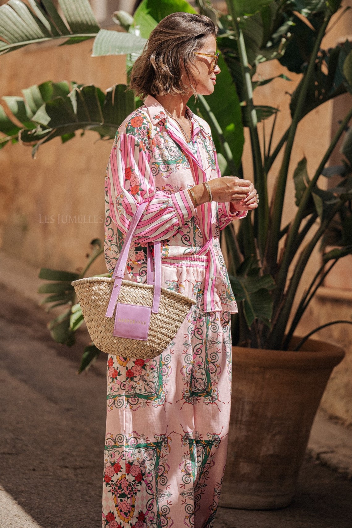 Floral Bottom Long Sleeve Top ＆ Mid Waist Wide Leg Pants Set