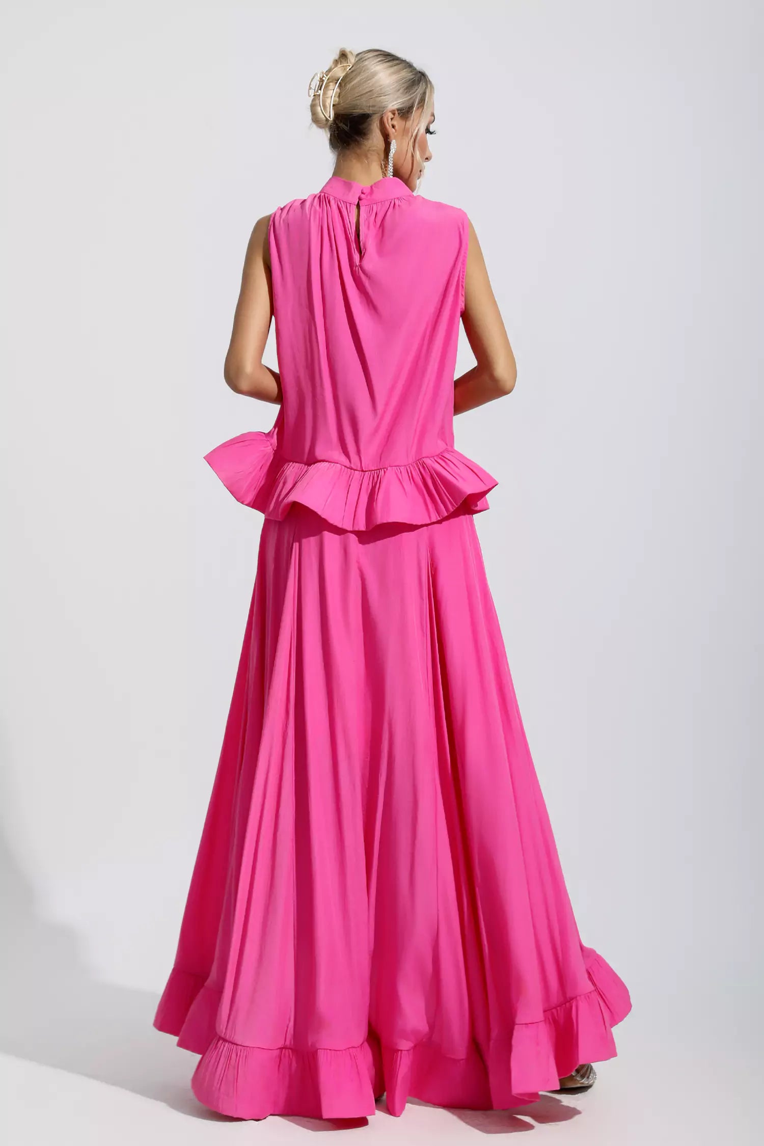 Solid Sleeveless Frill Top & Maxi Skirt Set