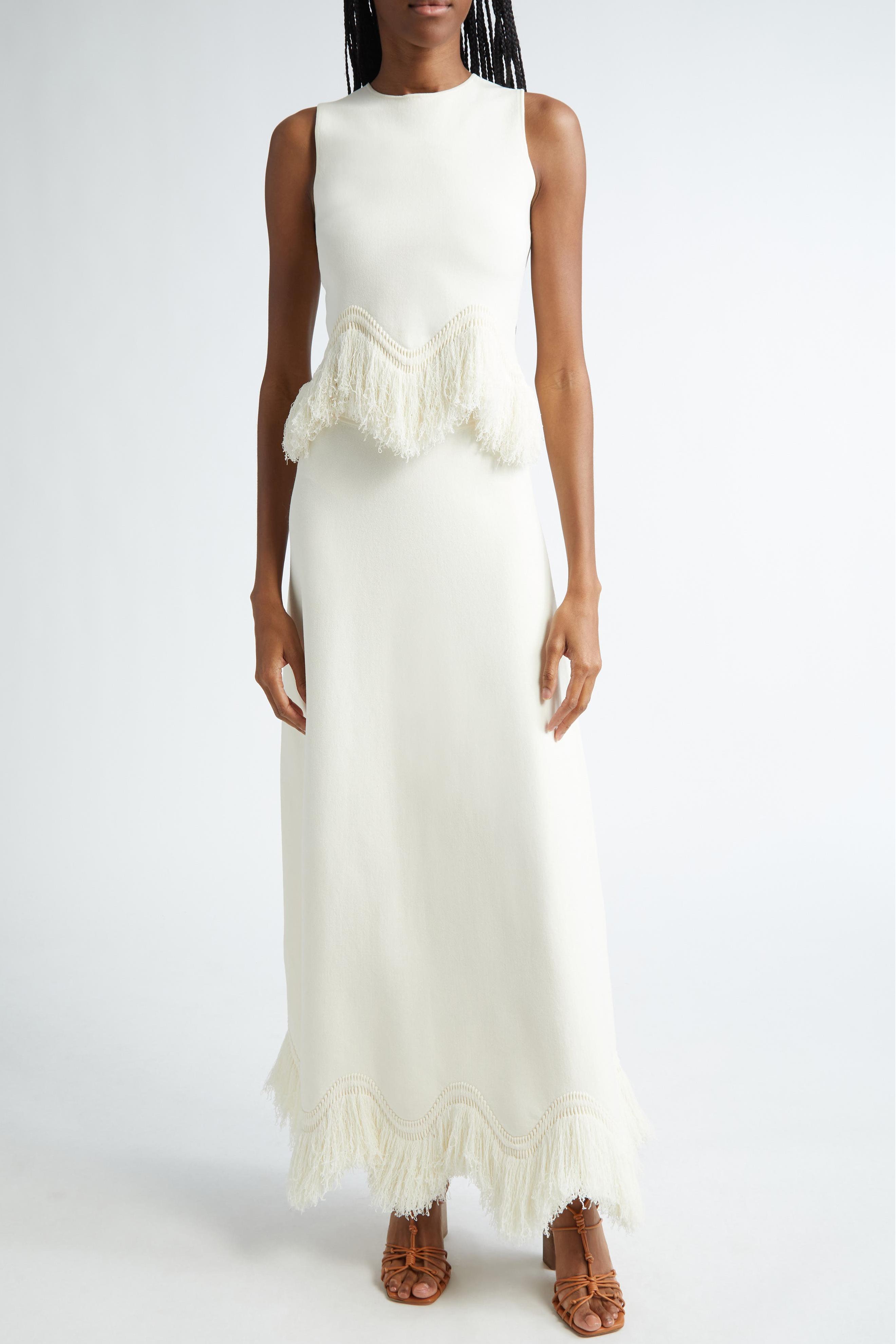 Solid Tassel Top ＆ Mid Waist Tassel Skirt Set