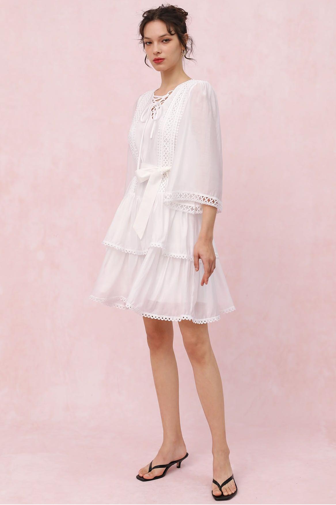 Solid Lace Ruffle Mini Dress