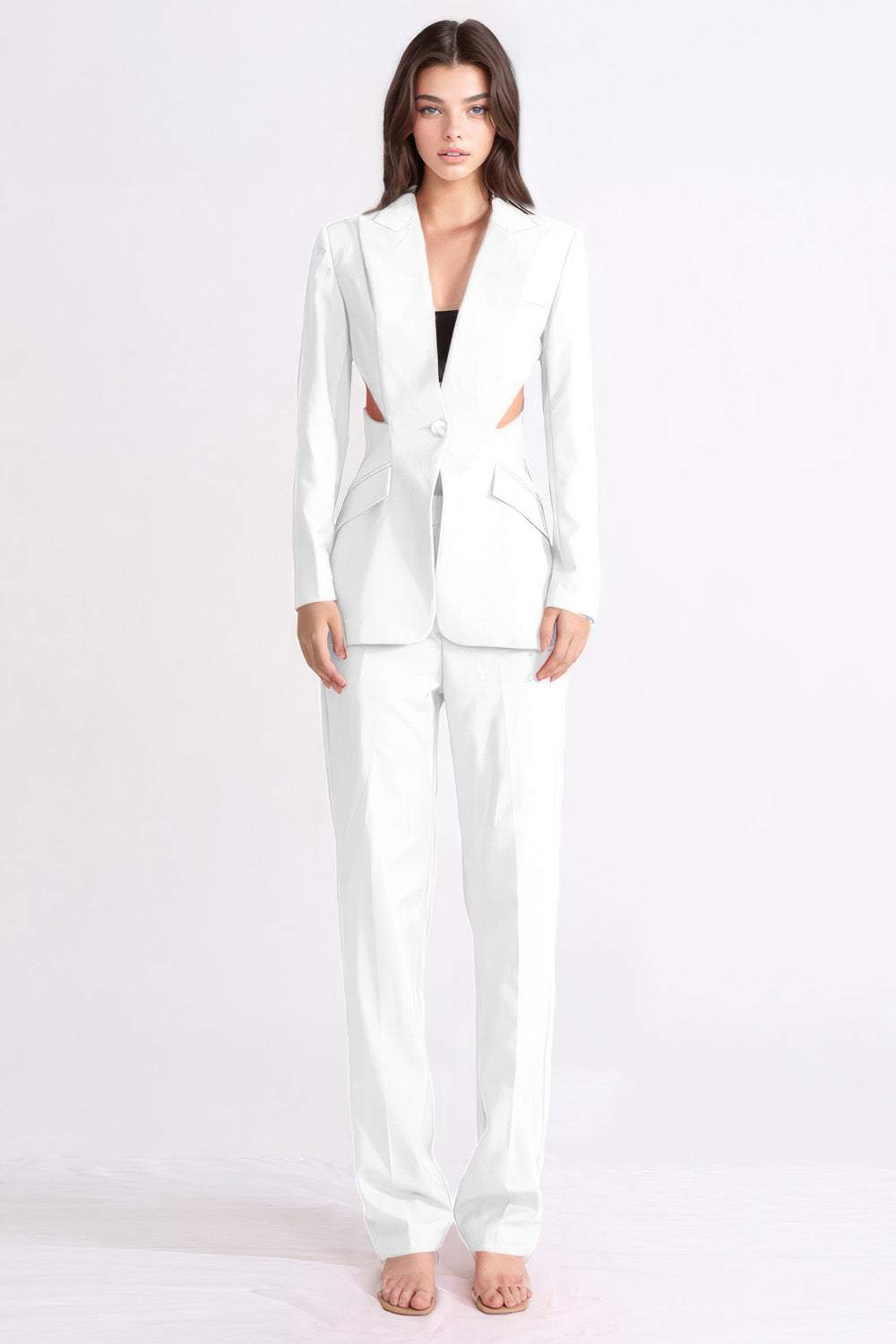 Solid Long Sleeve Cut-Out Backless Blazer & Solid Long Pants Set
