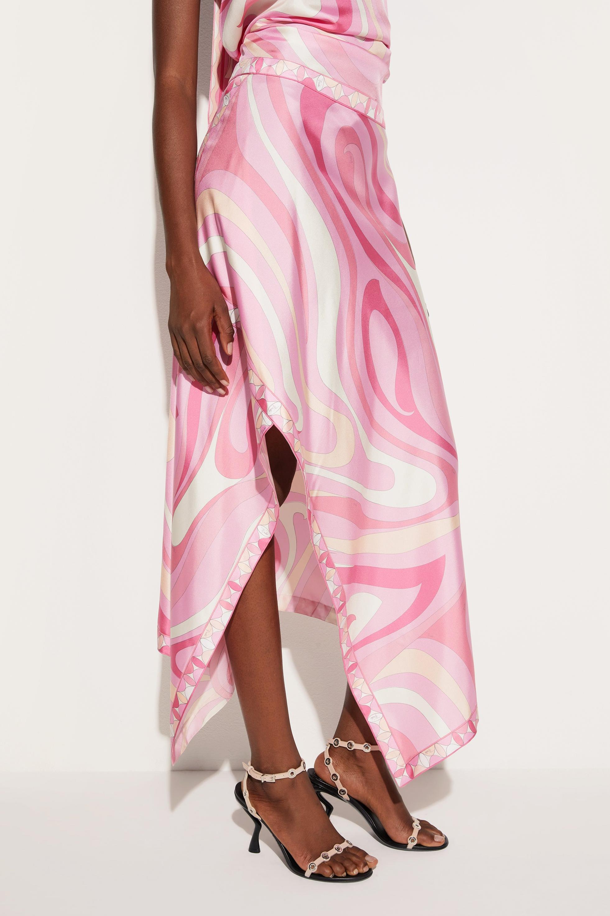 Satin Halter Neck Mini Top & Scarf Print Mid Waist Midi Skirt Set