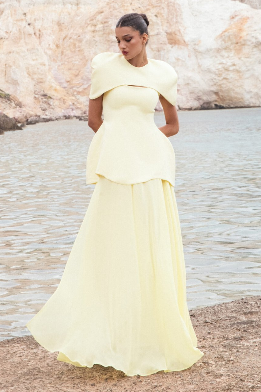 Satin Slip Top With Cape & High Waist Midi Skirt Set