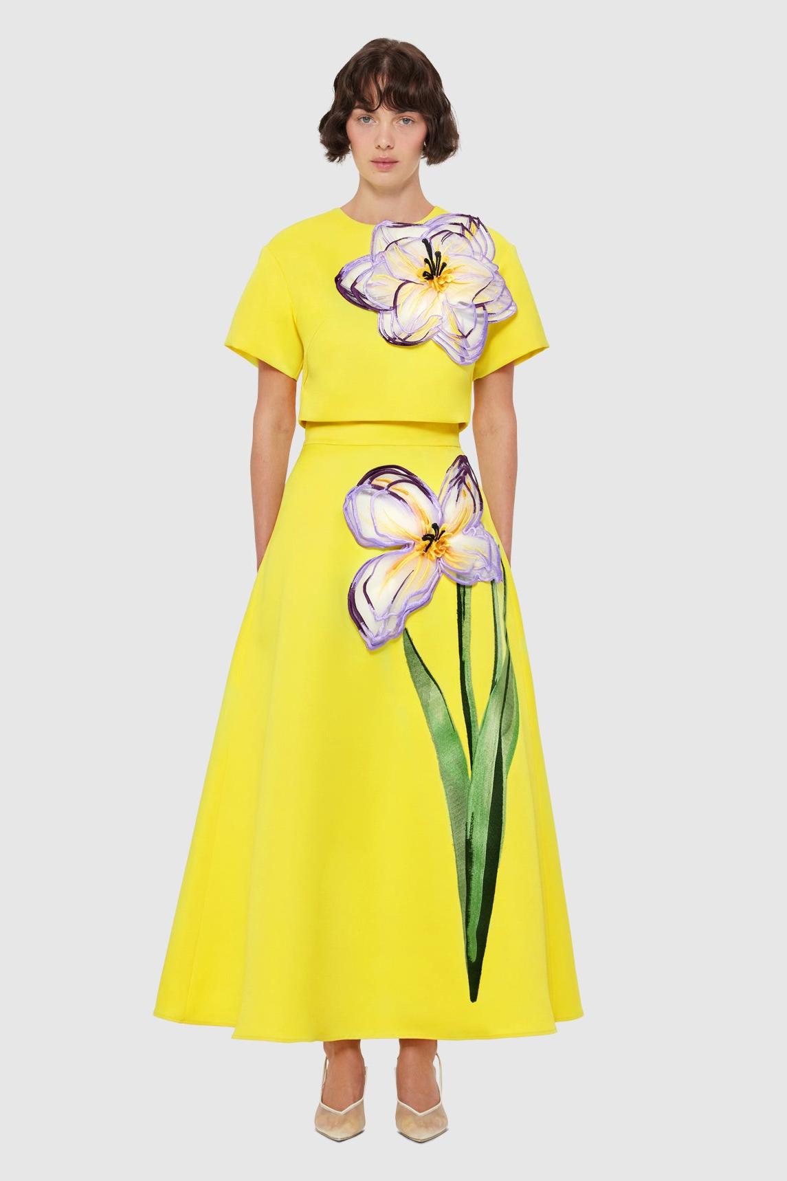 Appliquéd Round Neck Top & High Waist Skirt Set