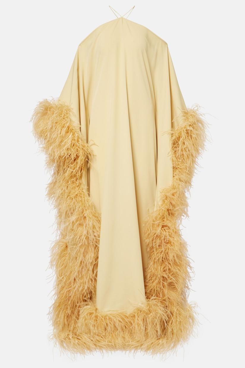 Feather Halter Neck Tie-Up Maxi Dress