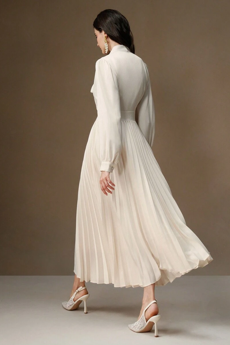 Satin Pleated Lace-Up Midi Dress