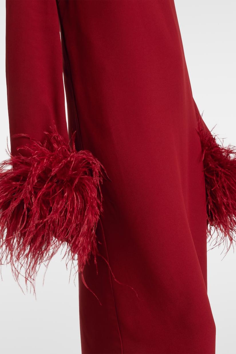 Solid Feather Long Sleeve Midi Dress