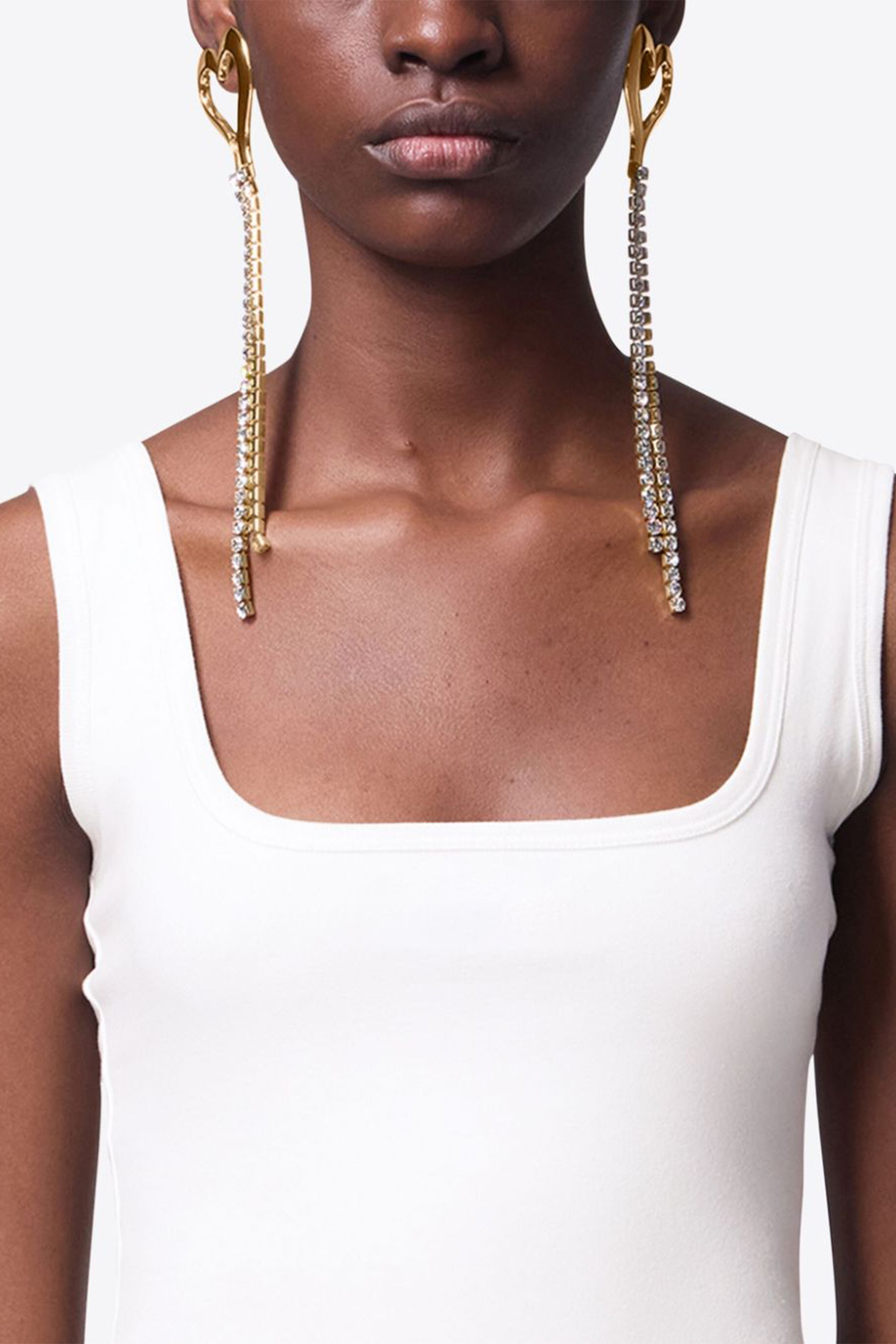 Heart Shape Rhinestone Tassel Drop Earrings