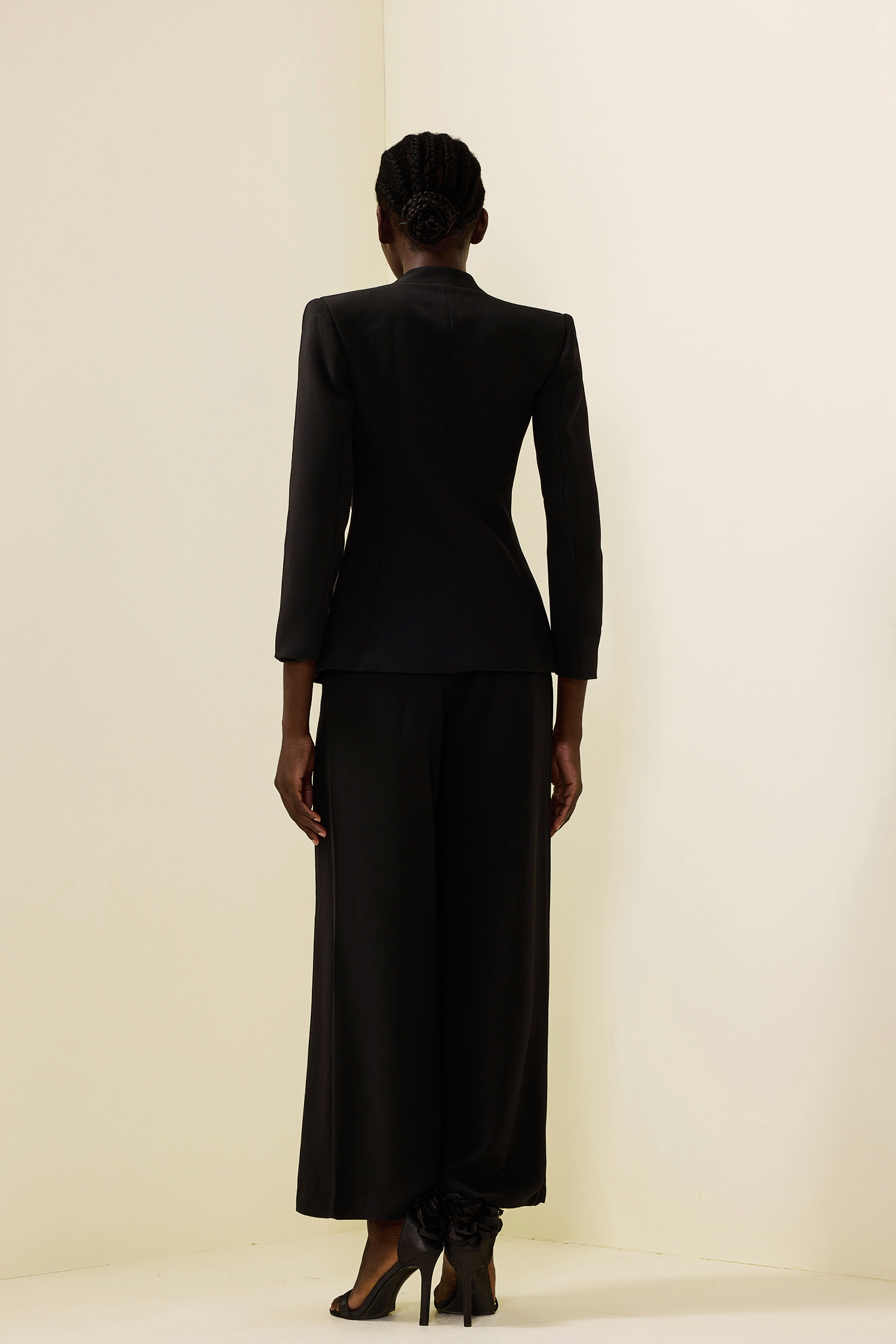 Solid Ruched Bottom Blazer ＆ Mid Waist Solid Pants Set