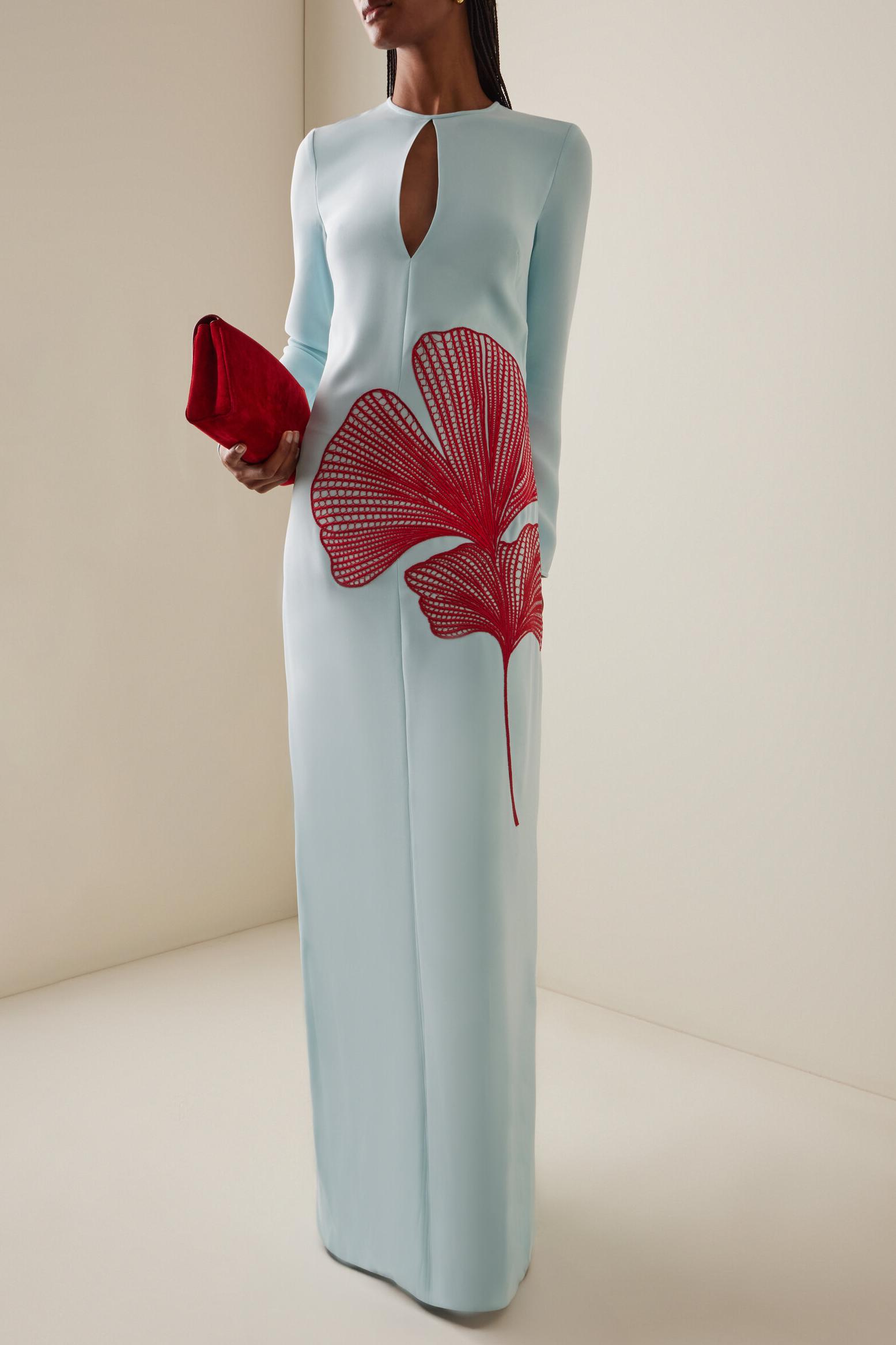 Embroidered Cut-Out Long Sleeve Maxi Dress