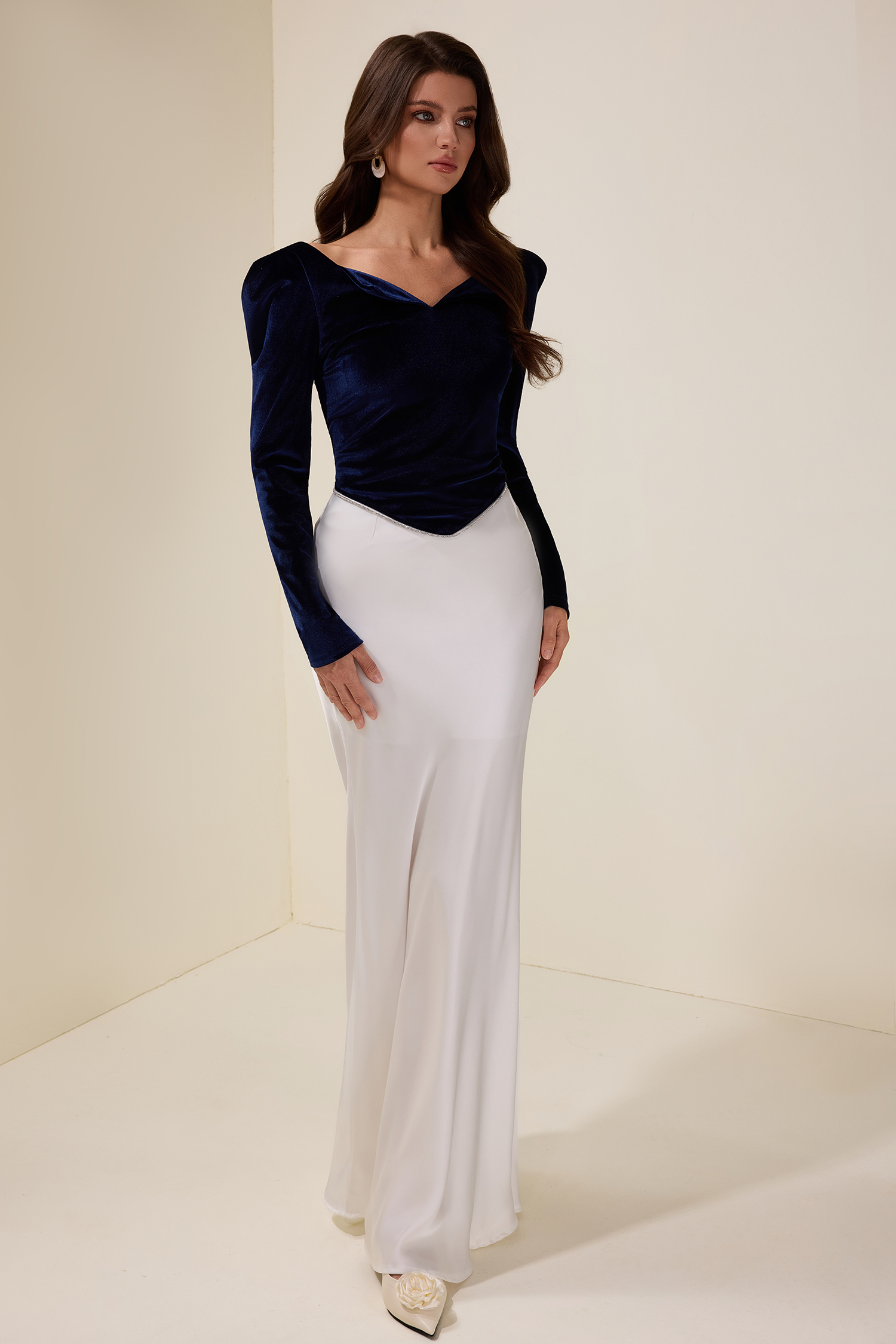 Velvet Rhinestone Top & Satin Maxi Skirt Set