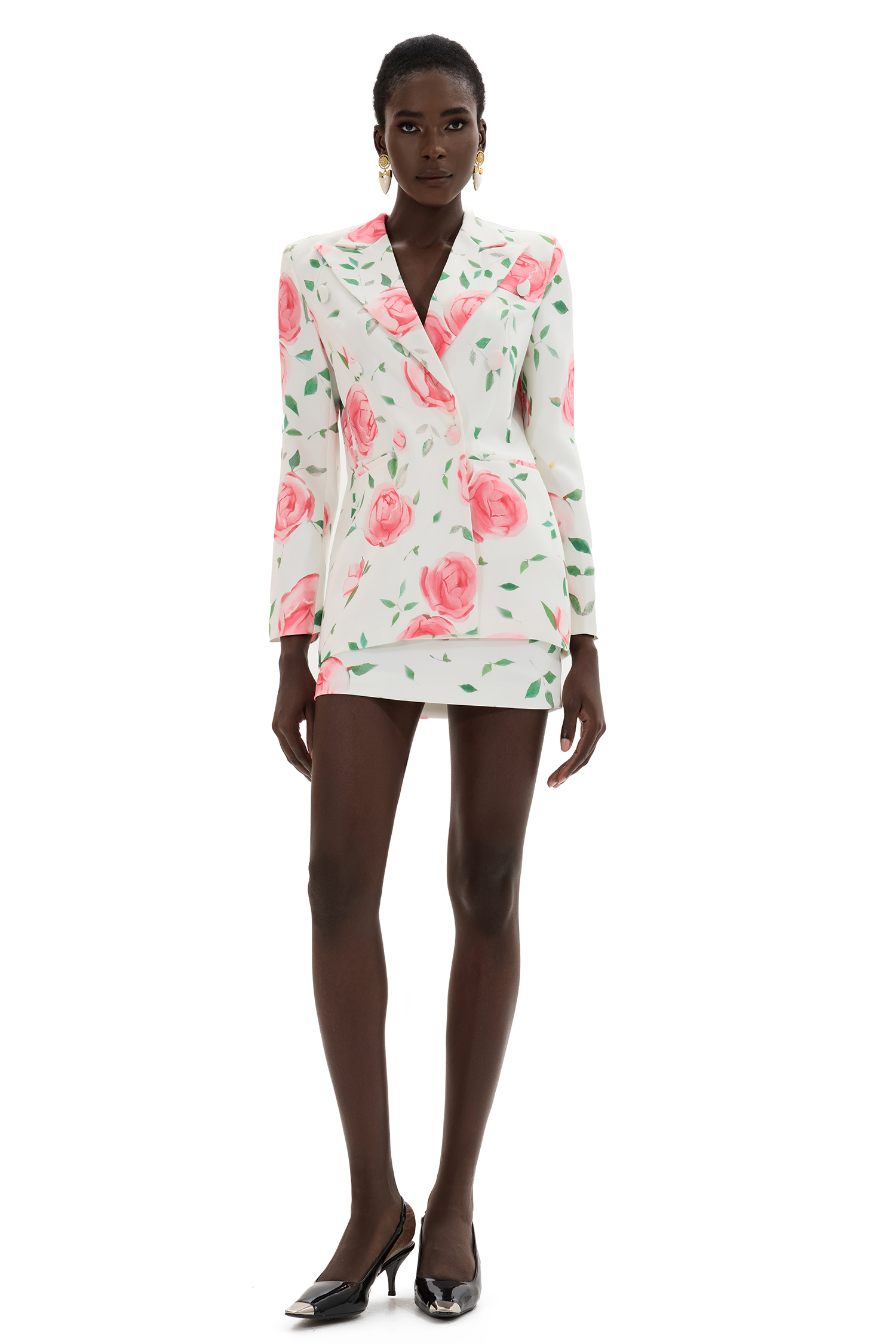 Floral Double Breasted Blazer & High Waist Mini Skirt Set