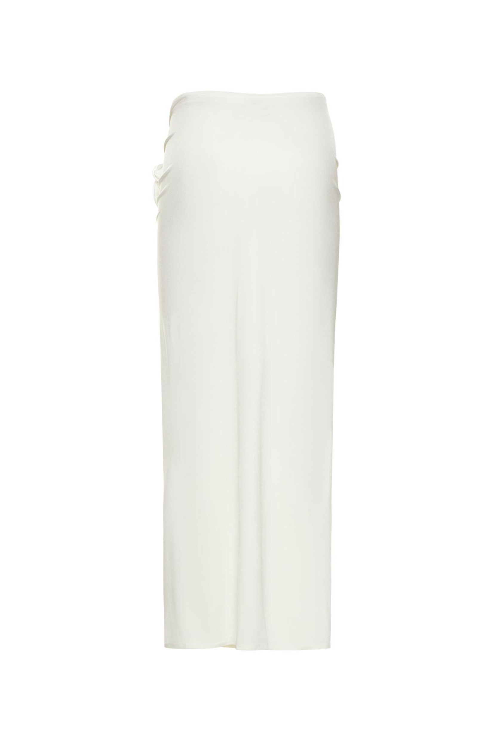 Lace Up Top & 3D Flower High Waist Midi Skirt Set White