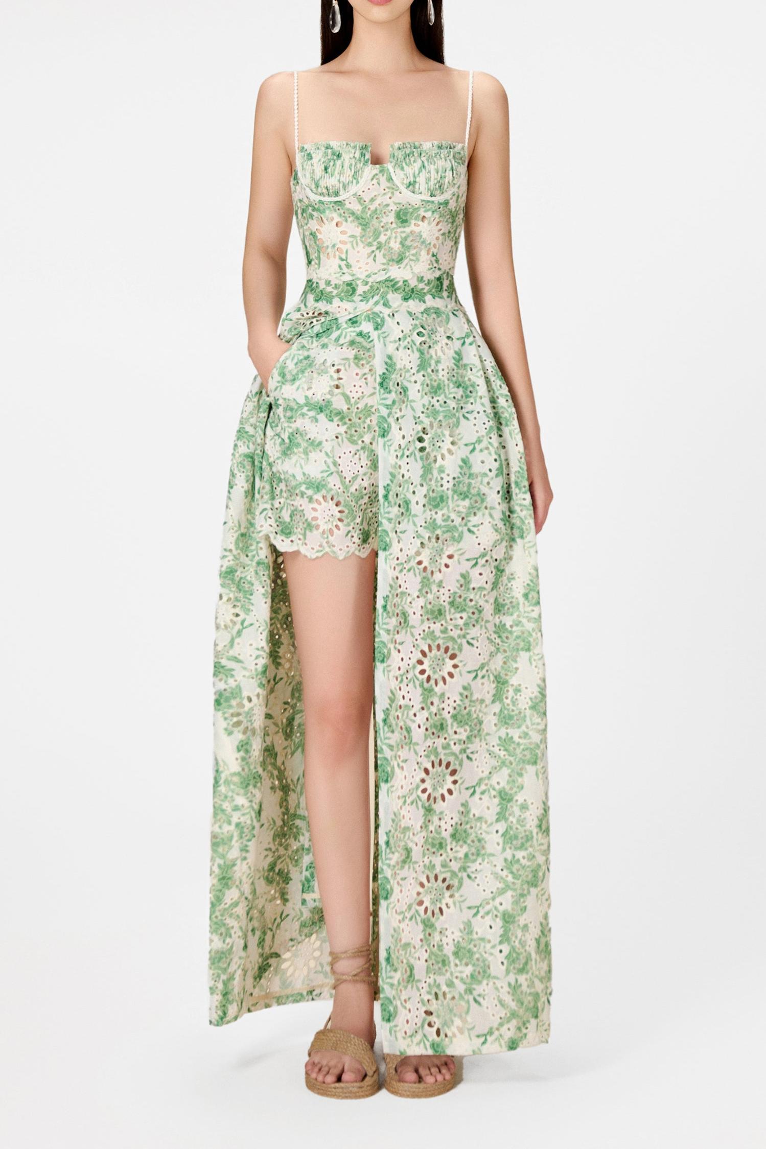 Lace Pleated Sleeveless Split Maxi Top ＆ Mid Waist Mini Pants Set