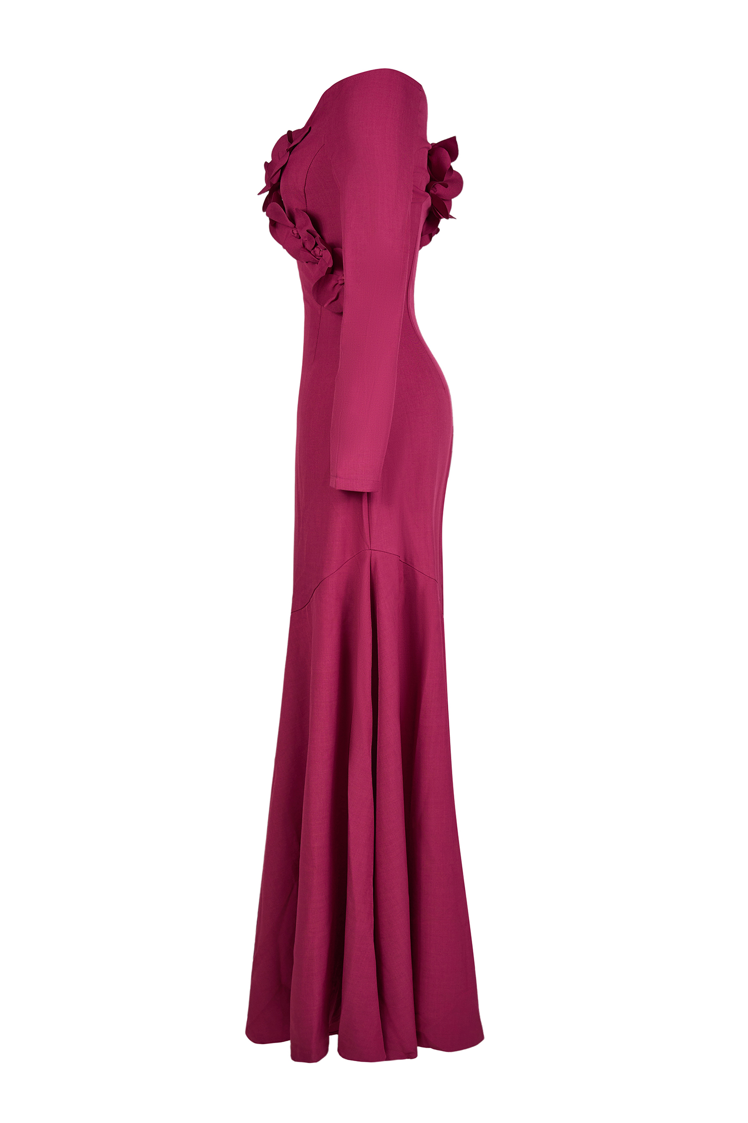 3D Flower Off-Shoulder Solid Maxi Dress