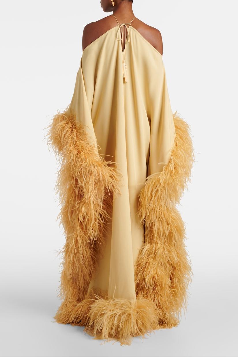 Feather Halter Neck Tie-Up Maxi Dress