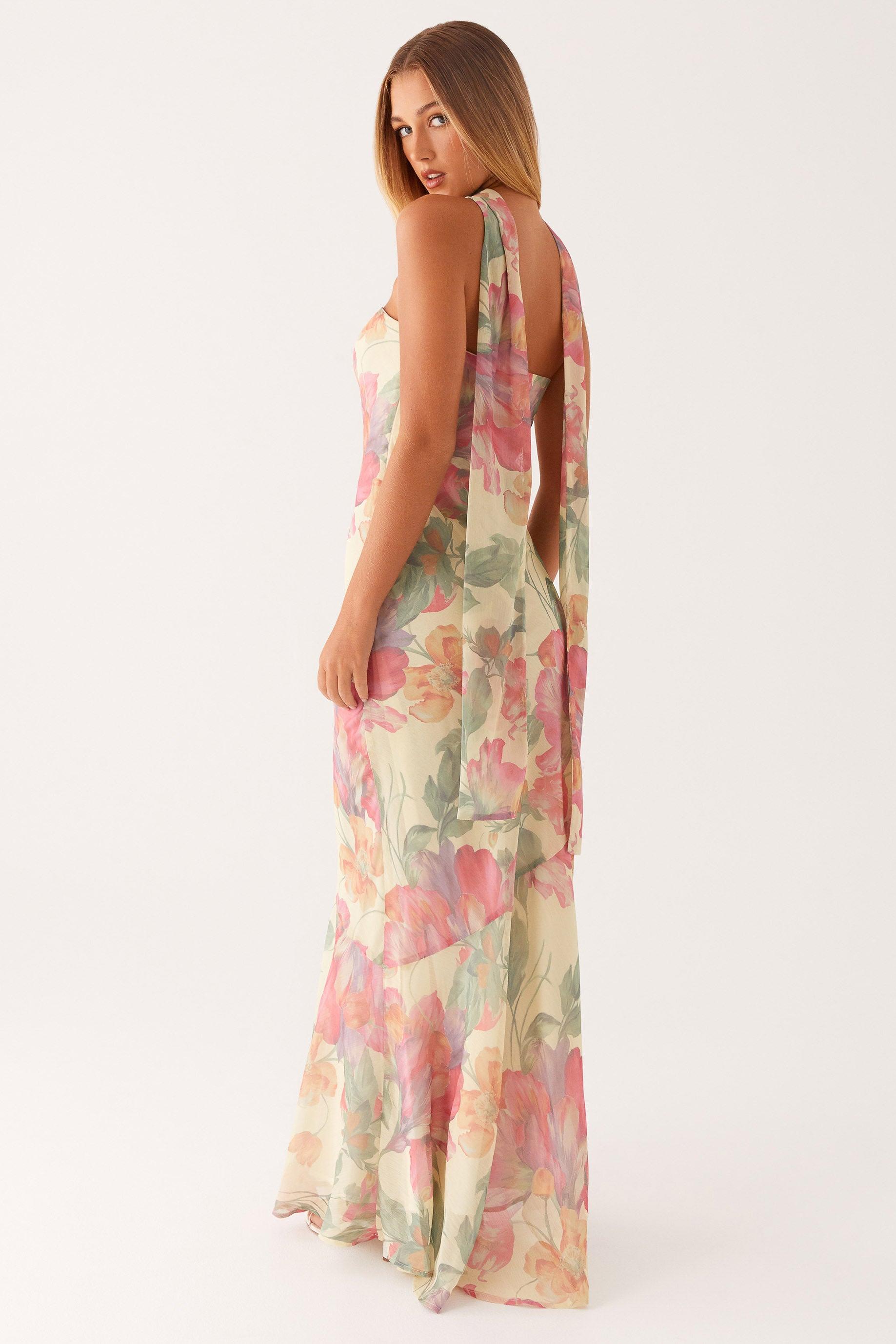 Floral Chiffon Strapless Maxi Dress