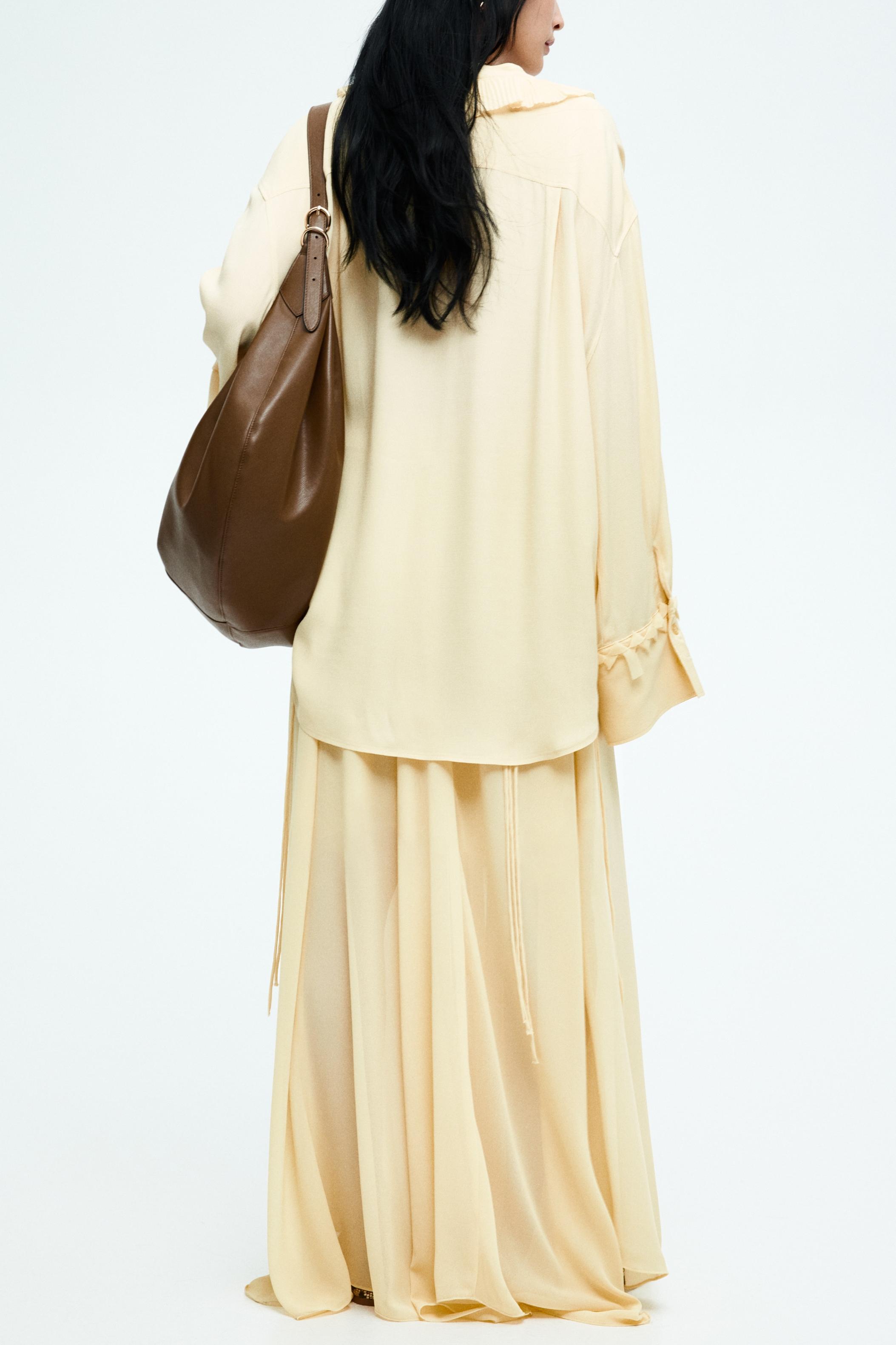 Ruffle Lace-Up Top & High Waist Midi Skirt Set