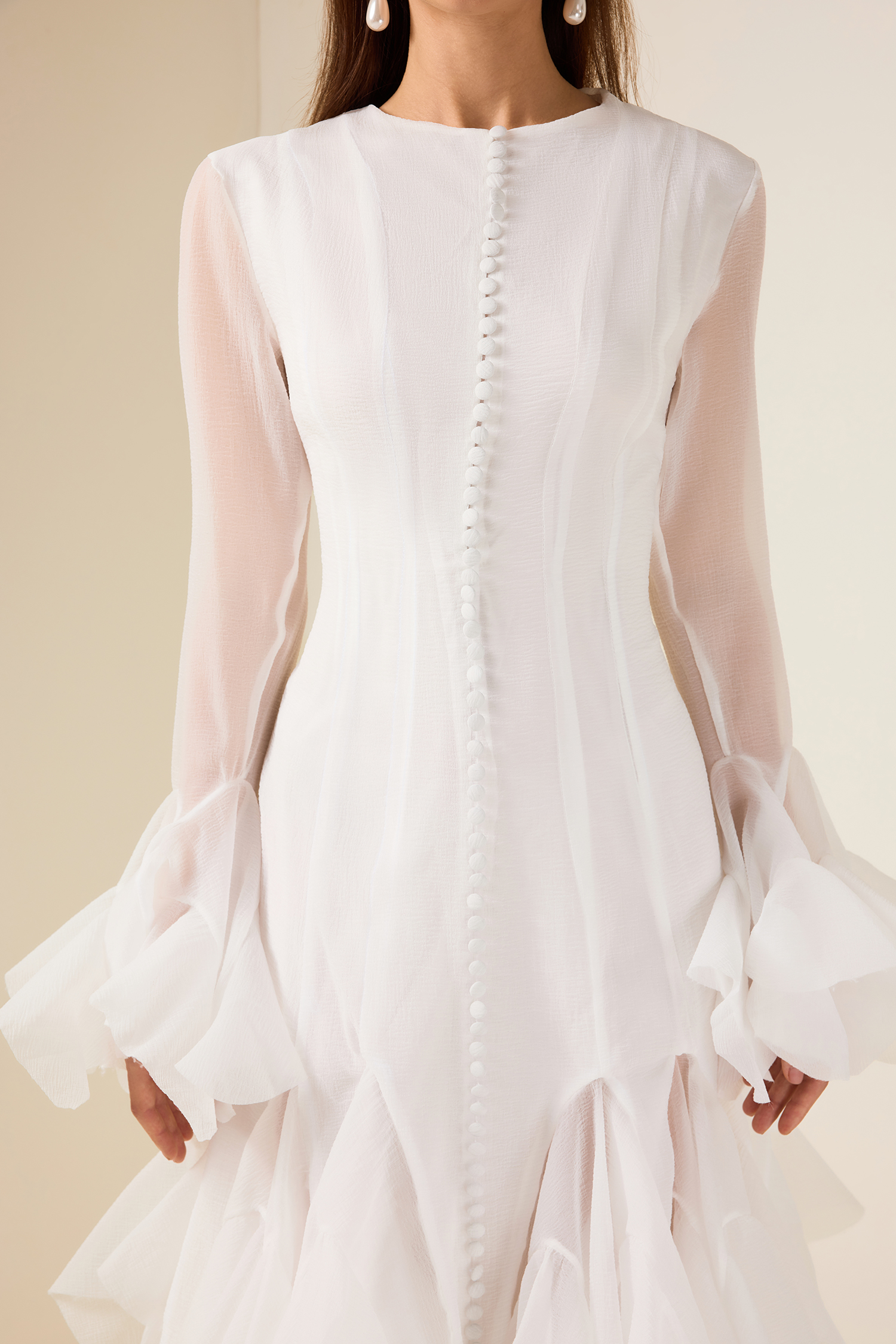 Solid Ruffle Bell Sleeve Midi Dress