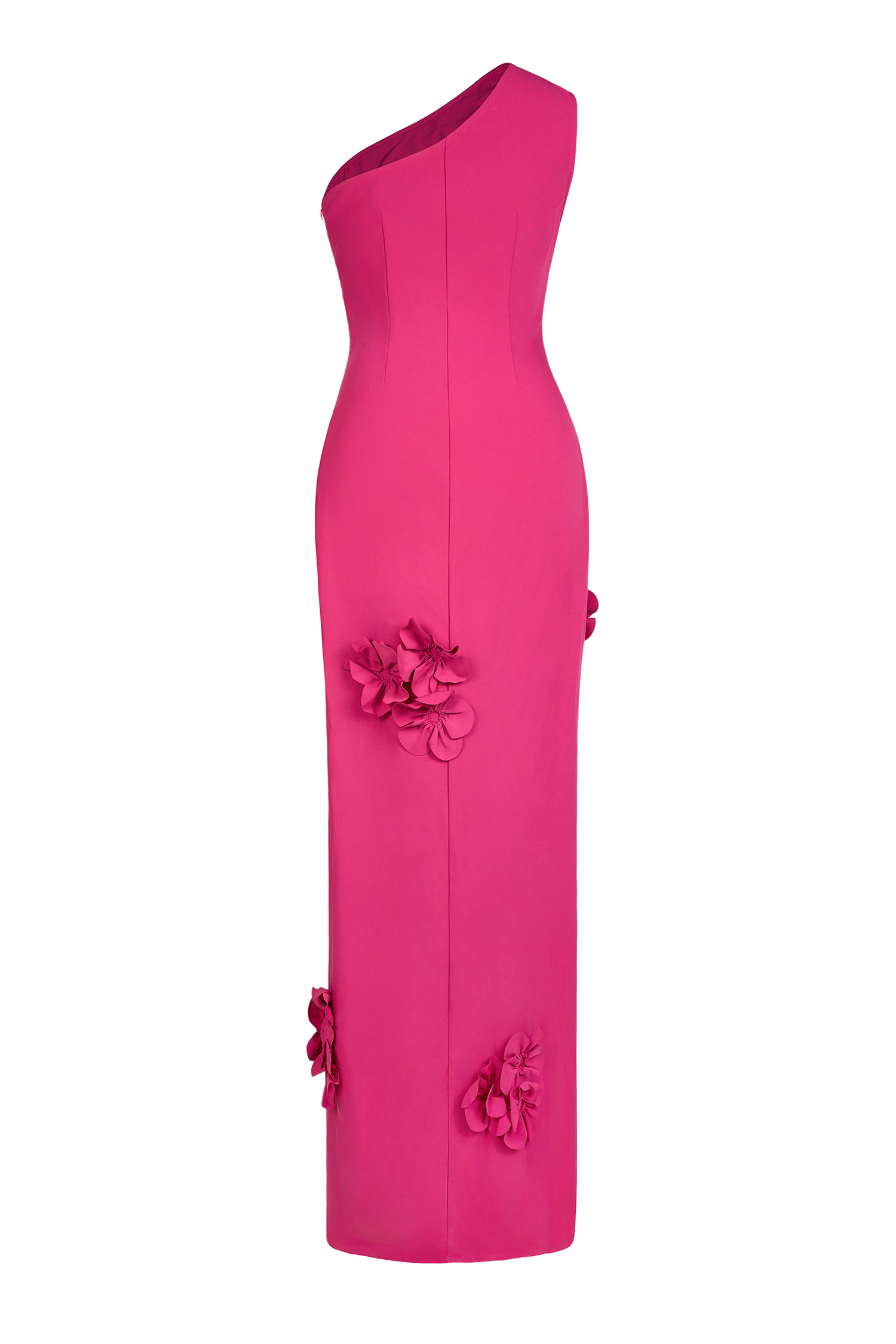 Solid 3D Flower Skew Collar Maxi Dress