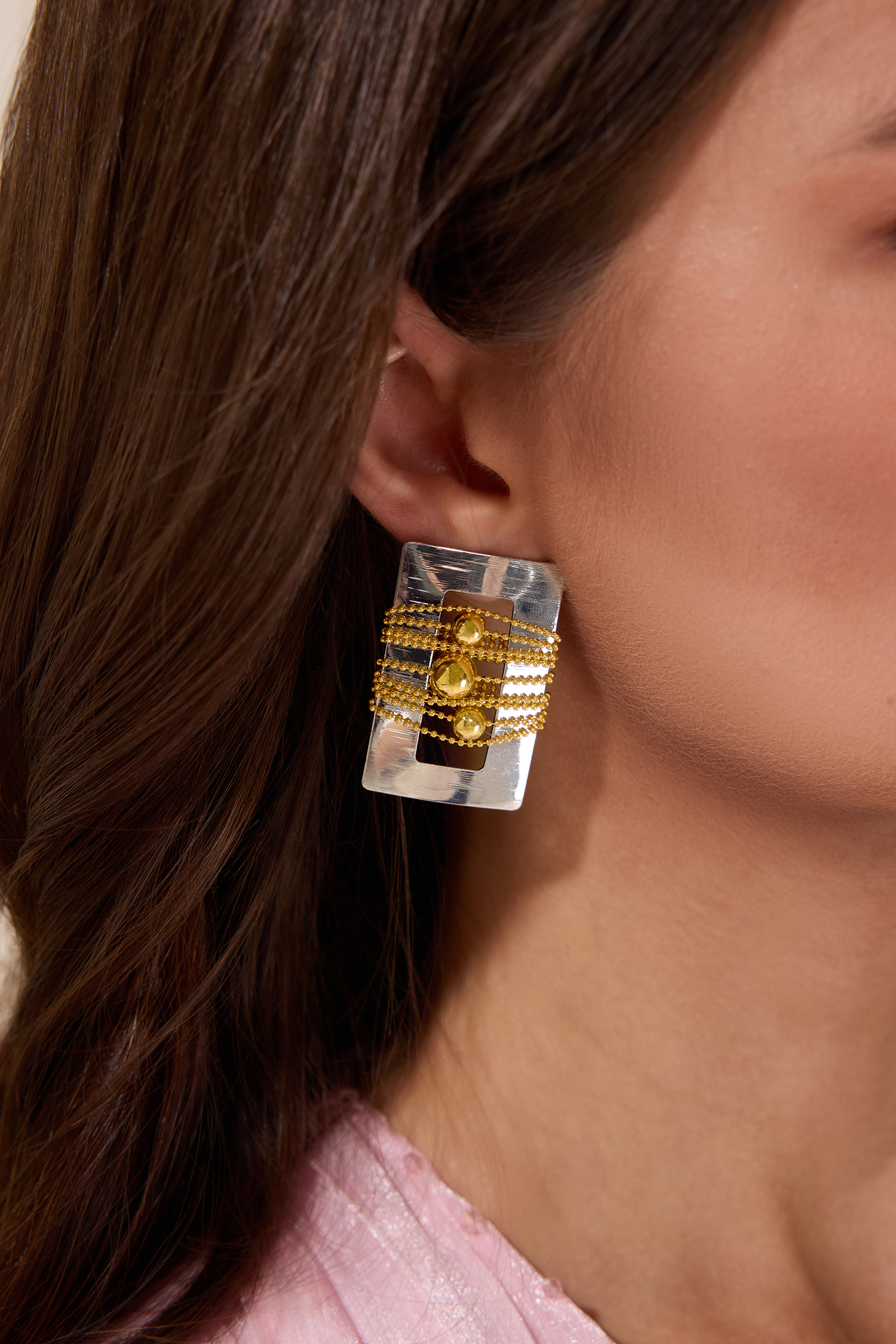Rectangle Beaded Metal Earrings
