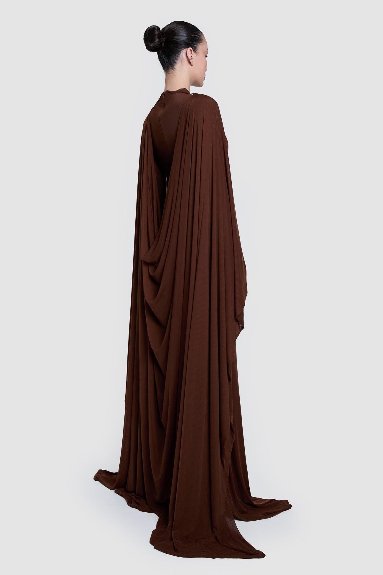 Jersey Solid Maxi Dress With Cape