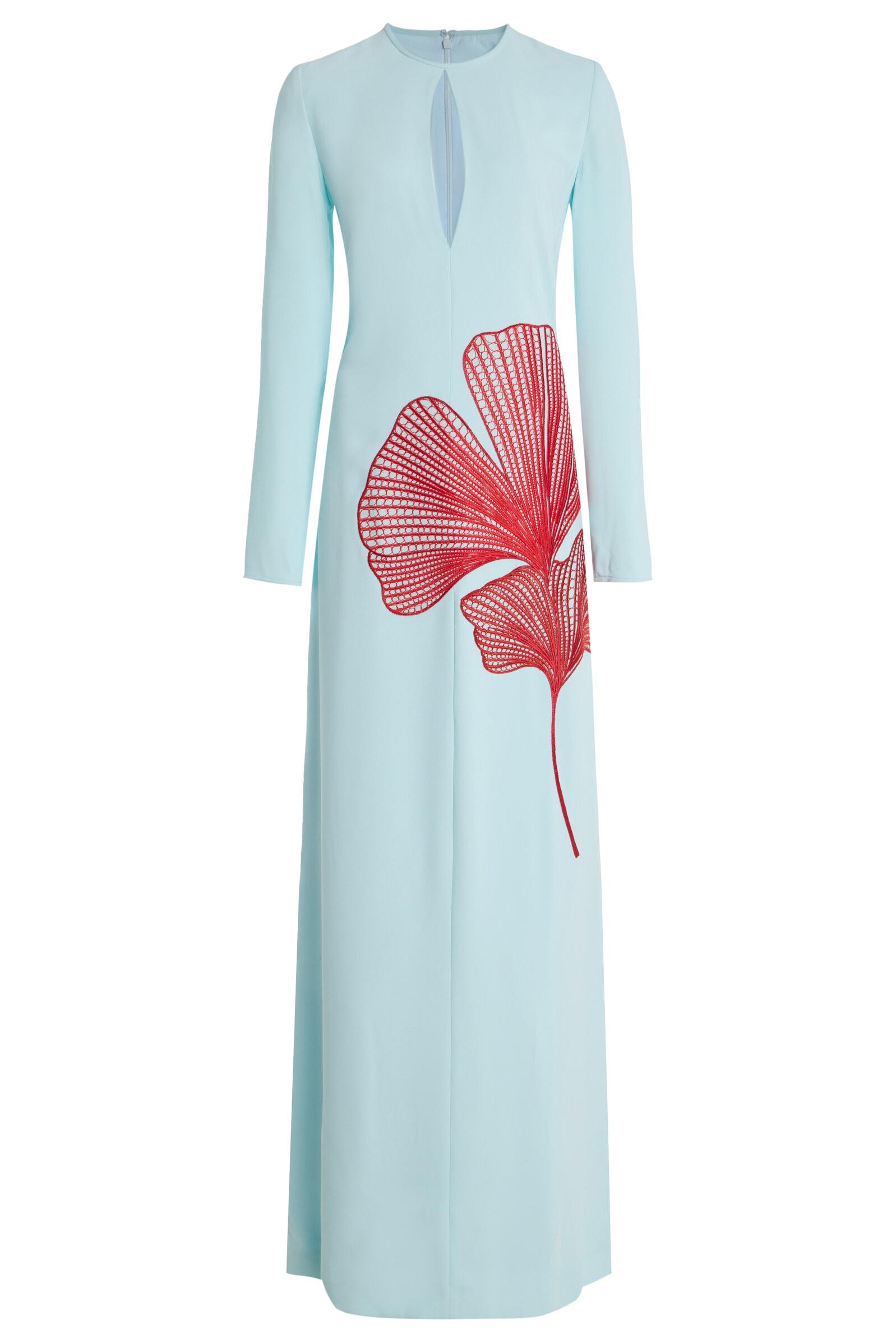 Embroidered Cut-Out Long Sleeve Maxi Dress