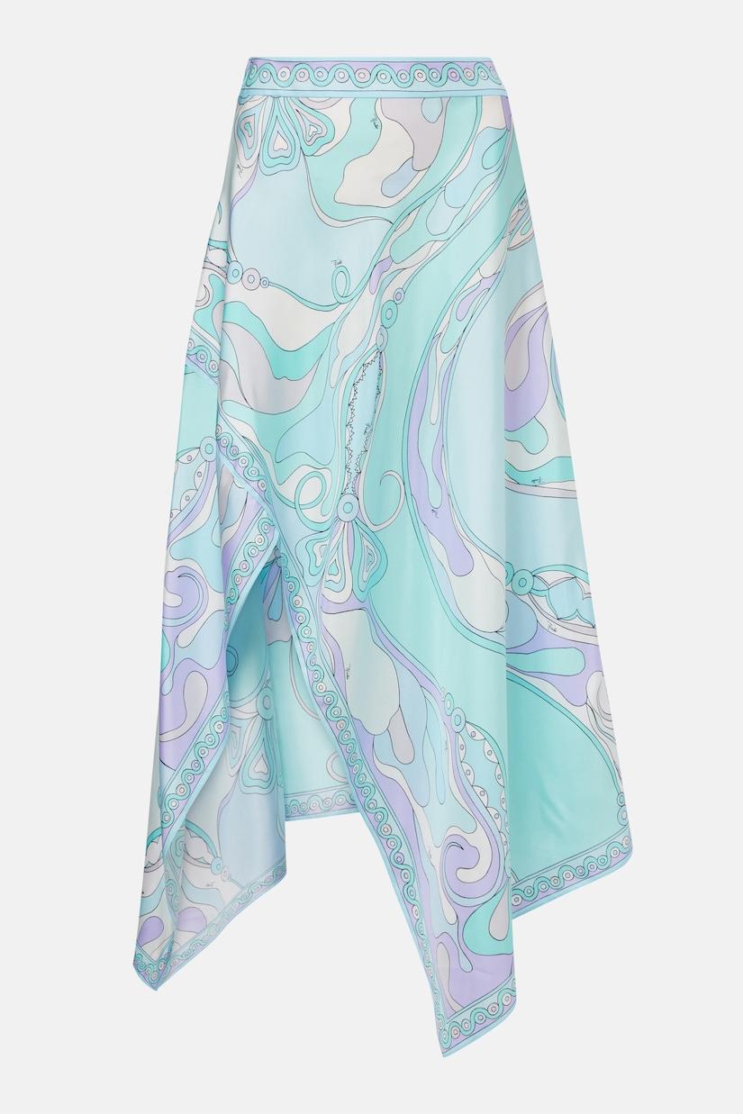 Satin Halter Neck Mini Top & Scarf Print Mid Waist Midi Skirt Set